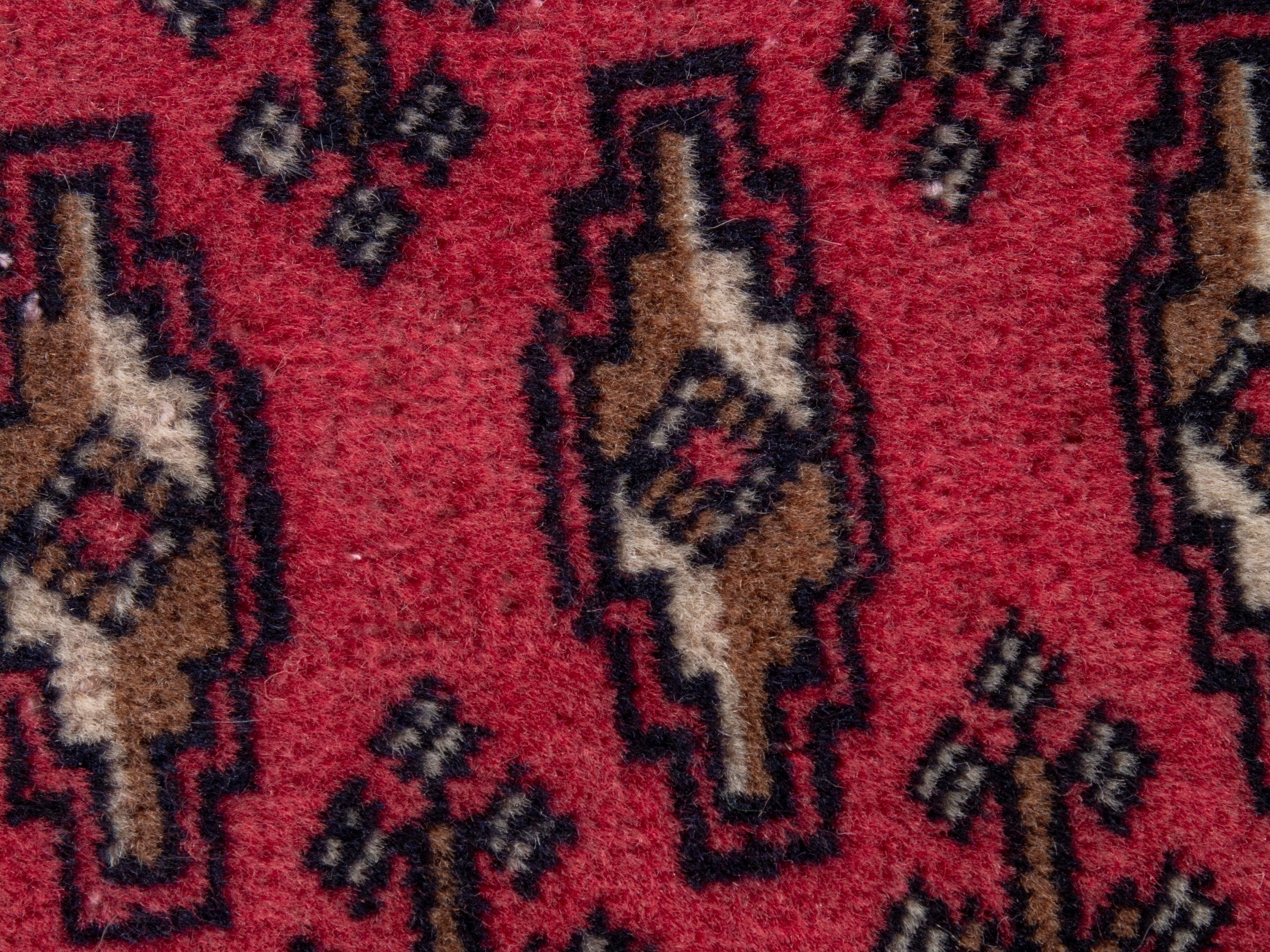 Persian Torkaman accent rug in rose and burgundy, view 7 of 8