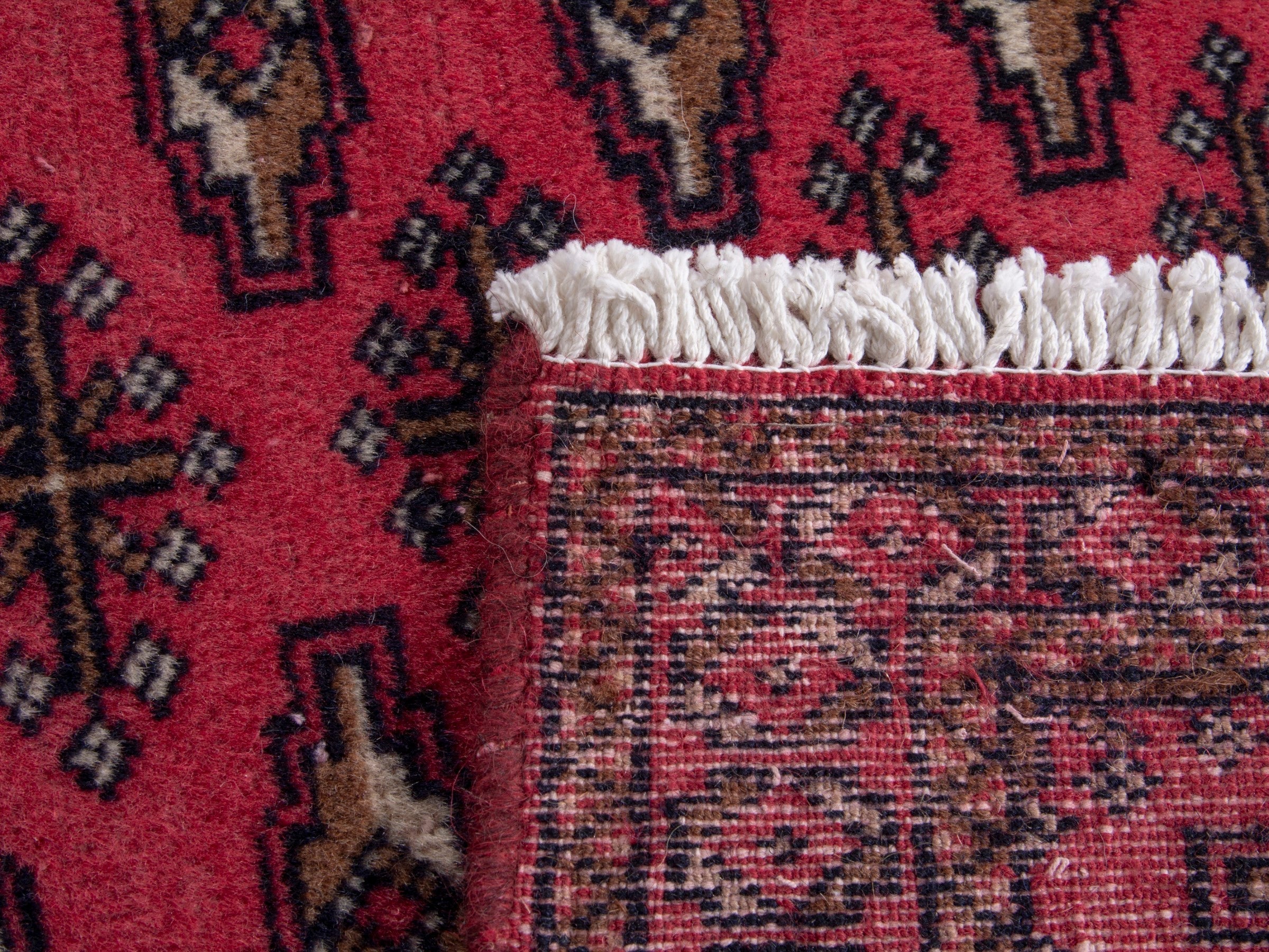 Persian Torkaman accent rug in rose and burgundy, view 8 of 8