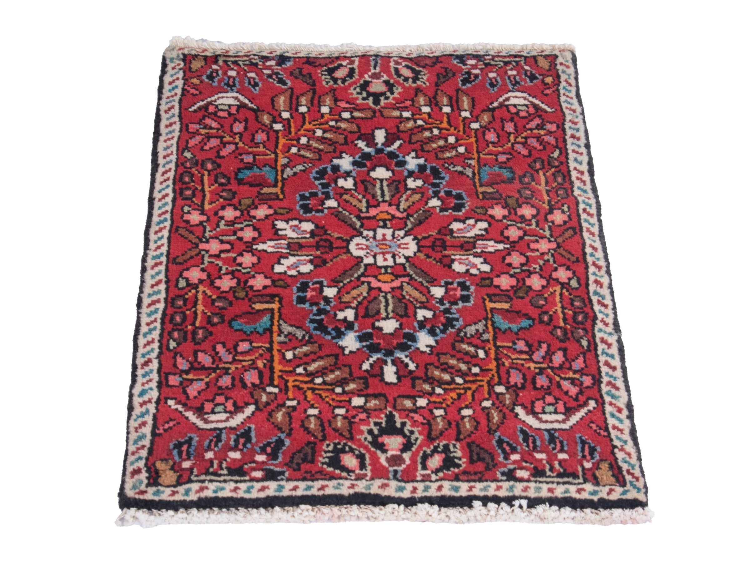 Persian Hamedan accent rug in deep red and rose, view 2 of 8