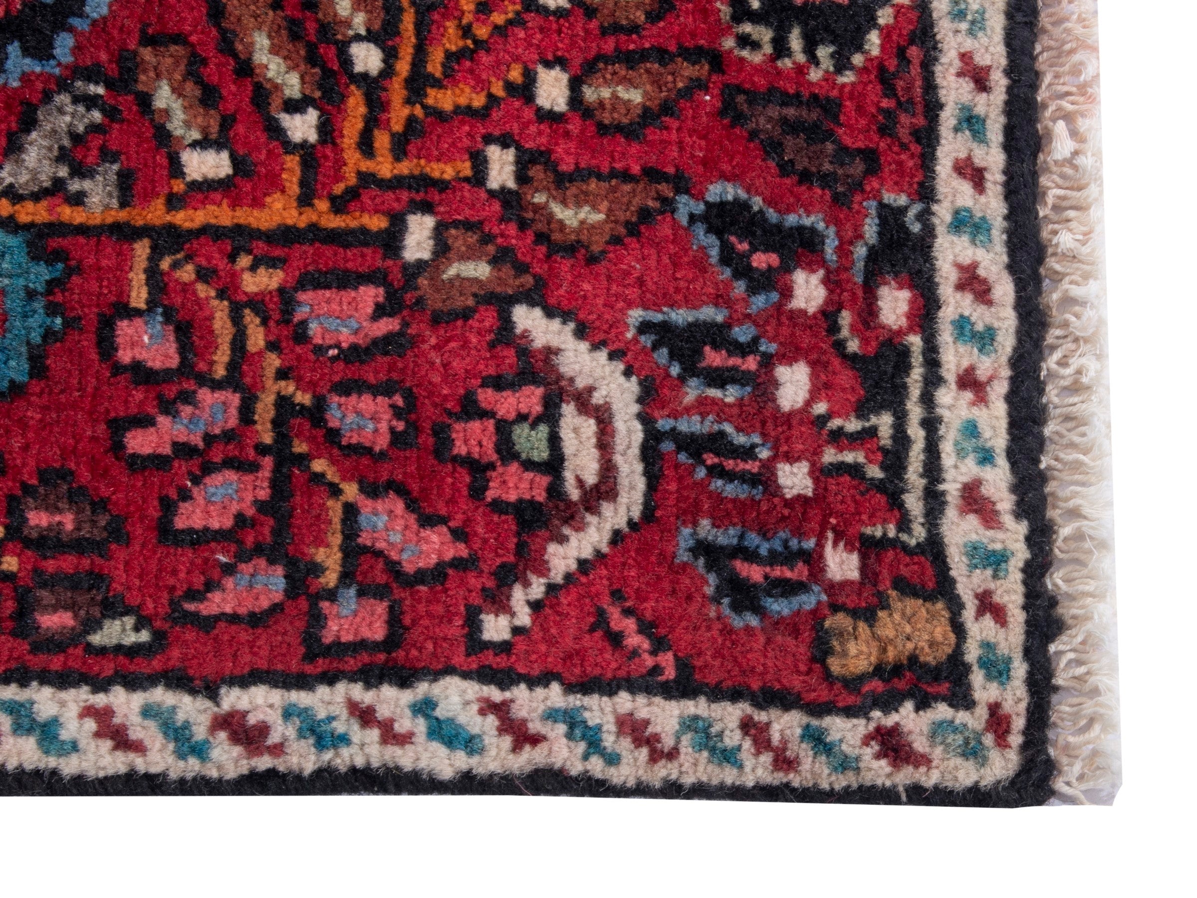 Persian Hamedan accent rug in deep red and rose, view 4 of 8