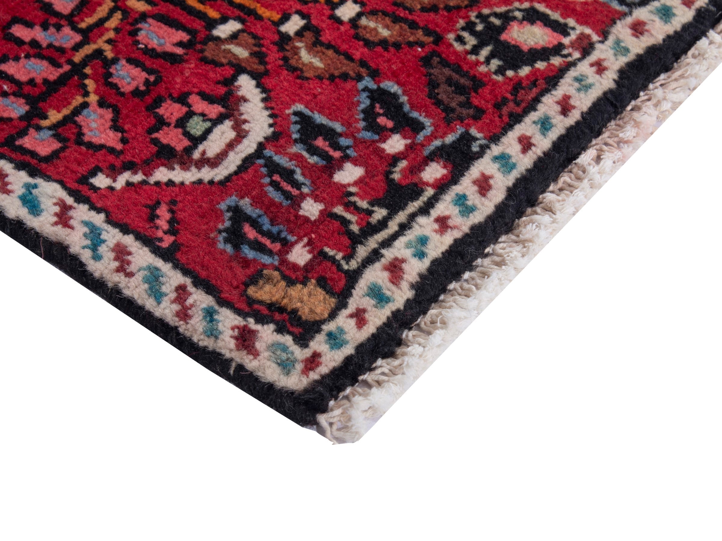 Persian Hamedan accent rug in deep red and rose, view 5 of 8