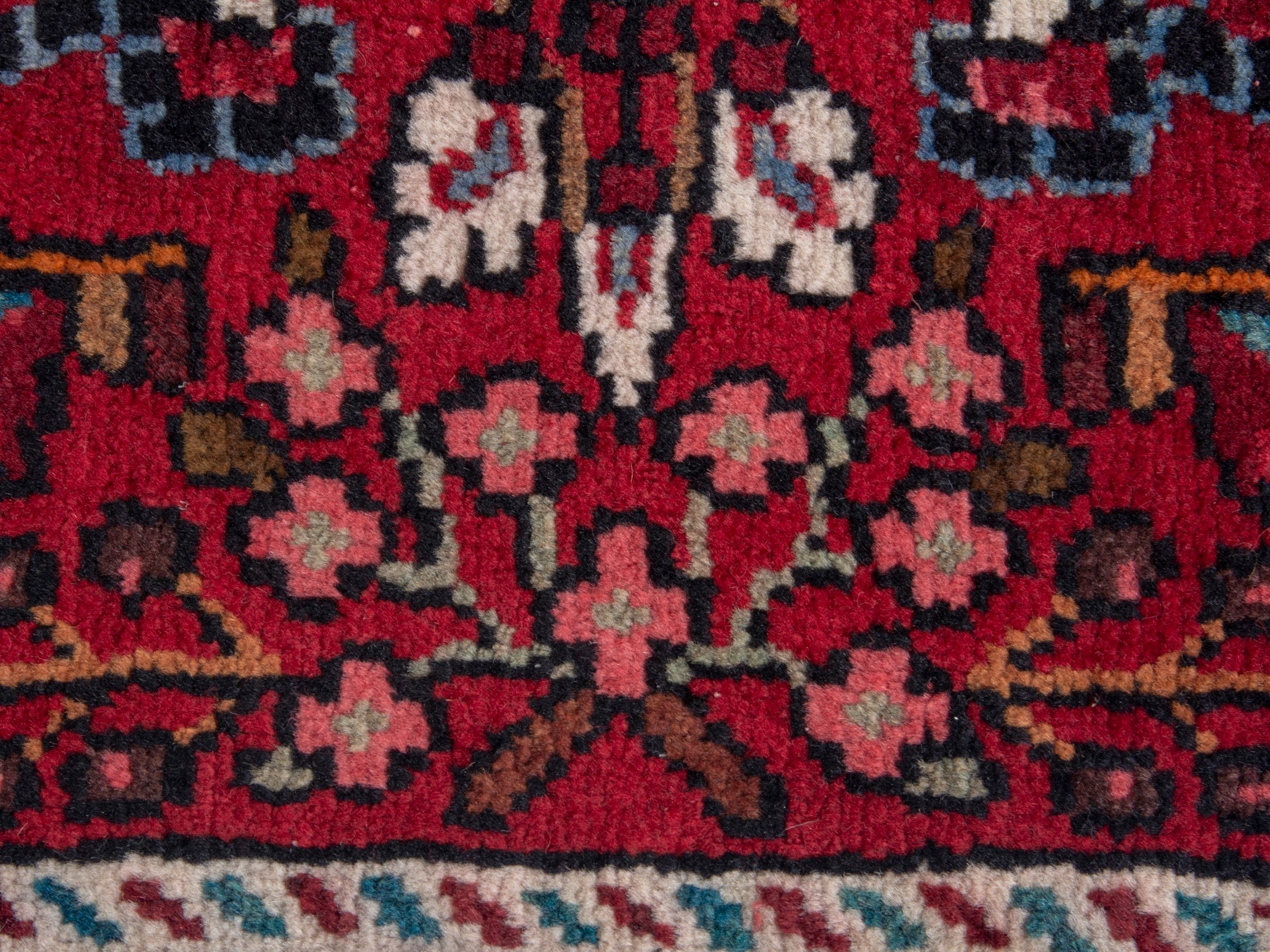 Persian Hamedan accent rug in deep red and rose, view 6 of 8
