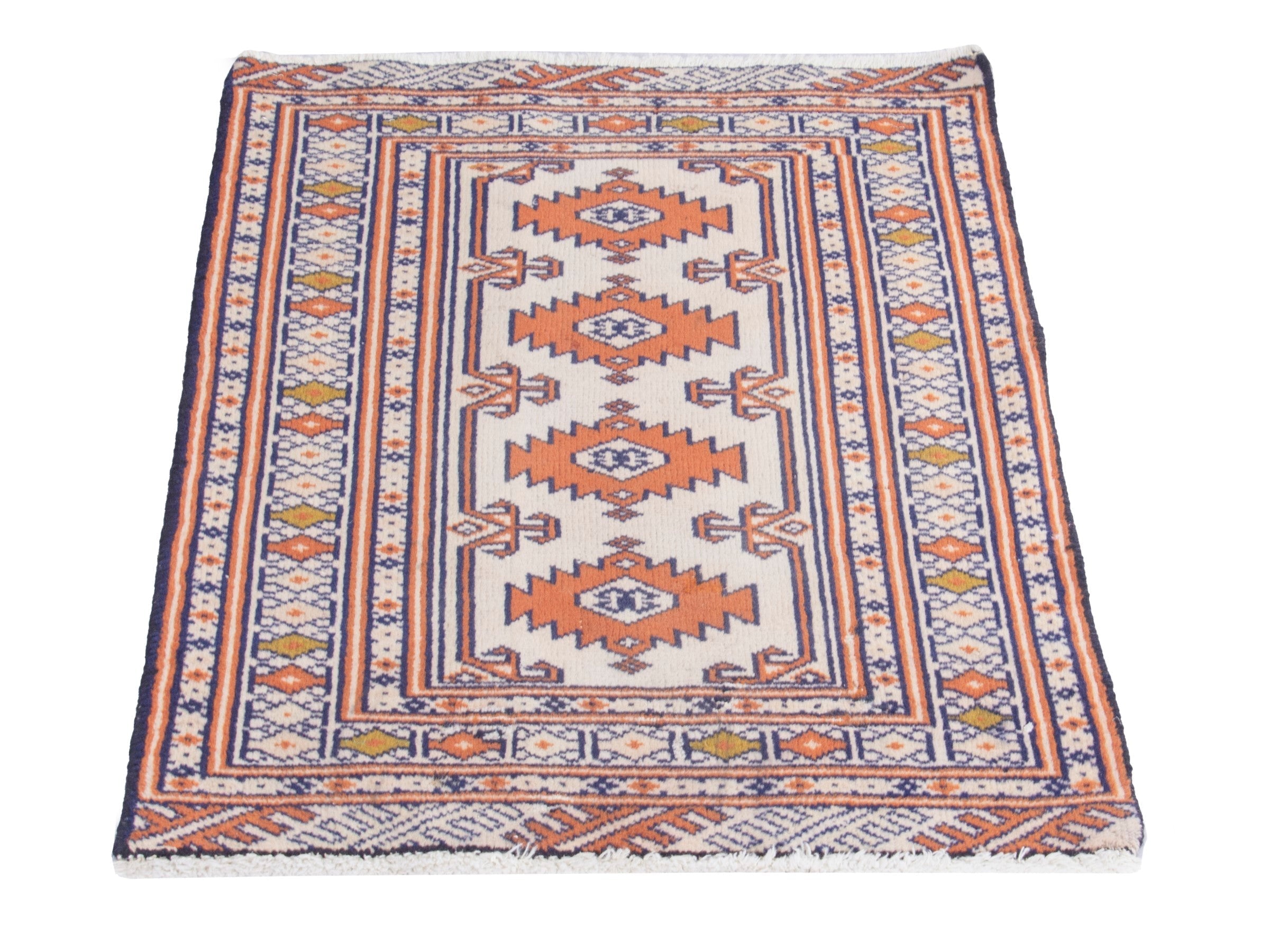 Persian Torkaman accent rug in cream and rust, view 2 of 8
