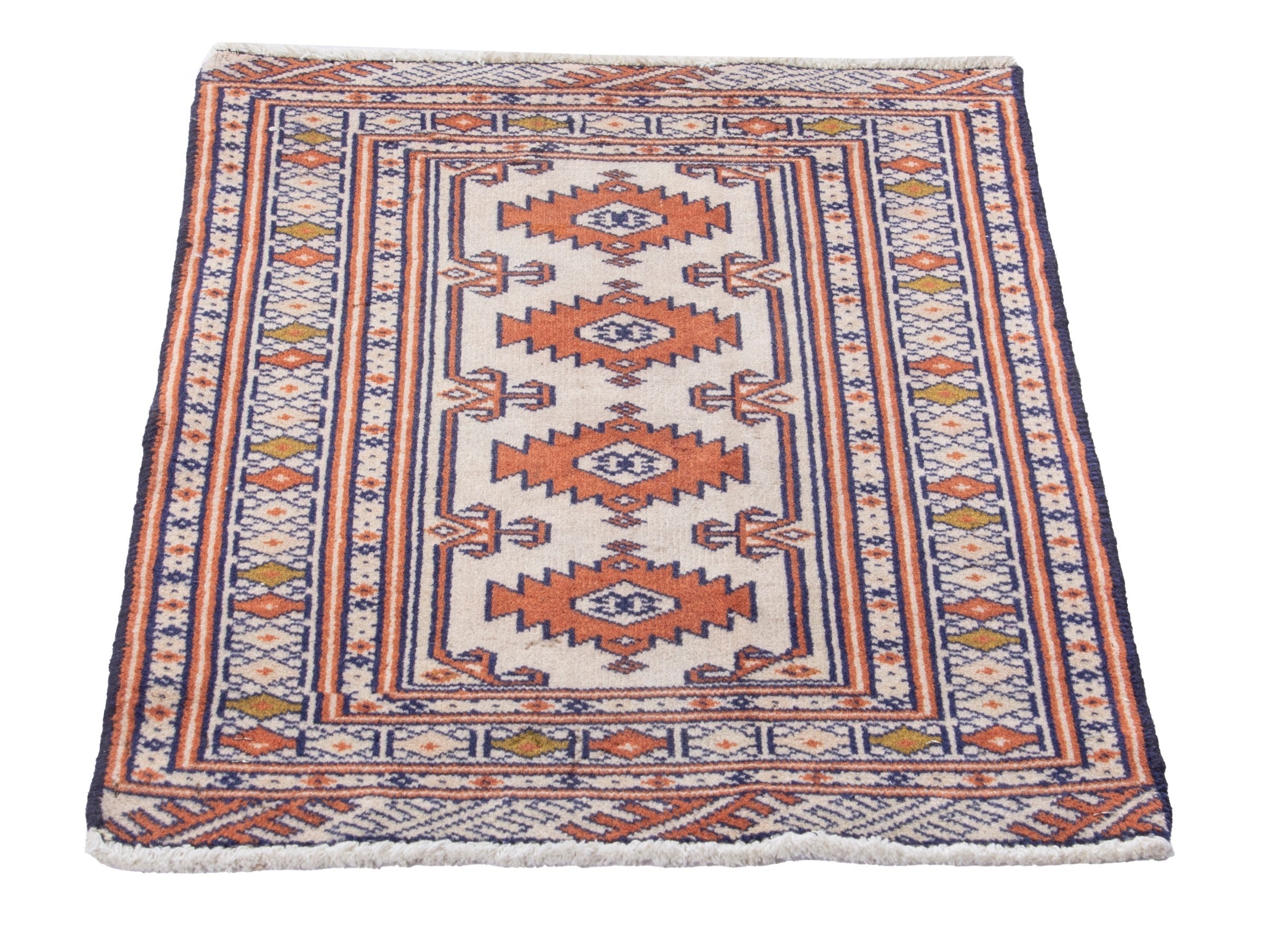 Persian Torkaman accent rug in cream and rust, view 3 of 8