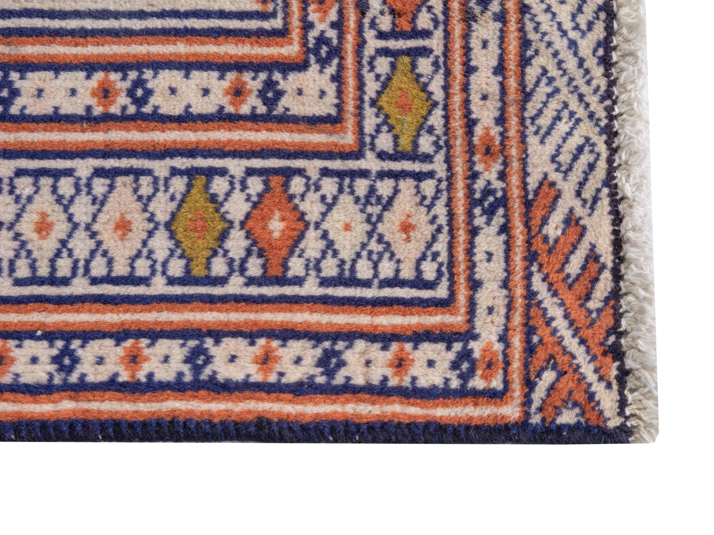 Persian Torkaman accent rug in cream and rust, view 4 of 8
