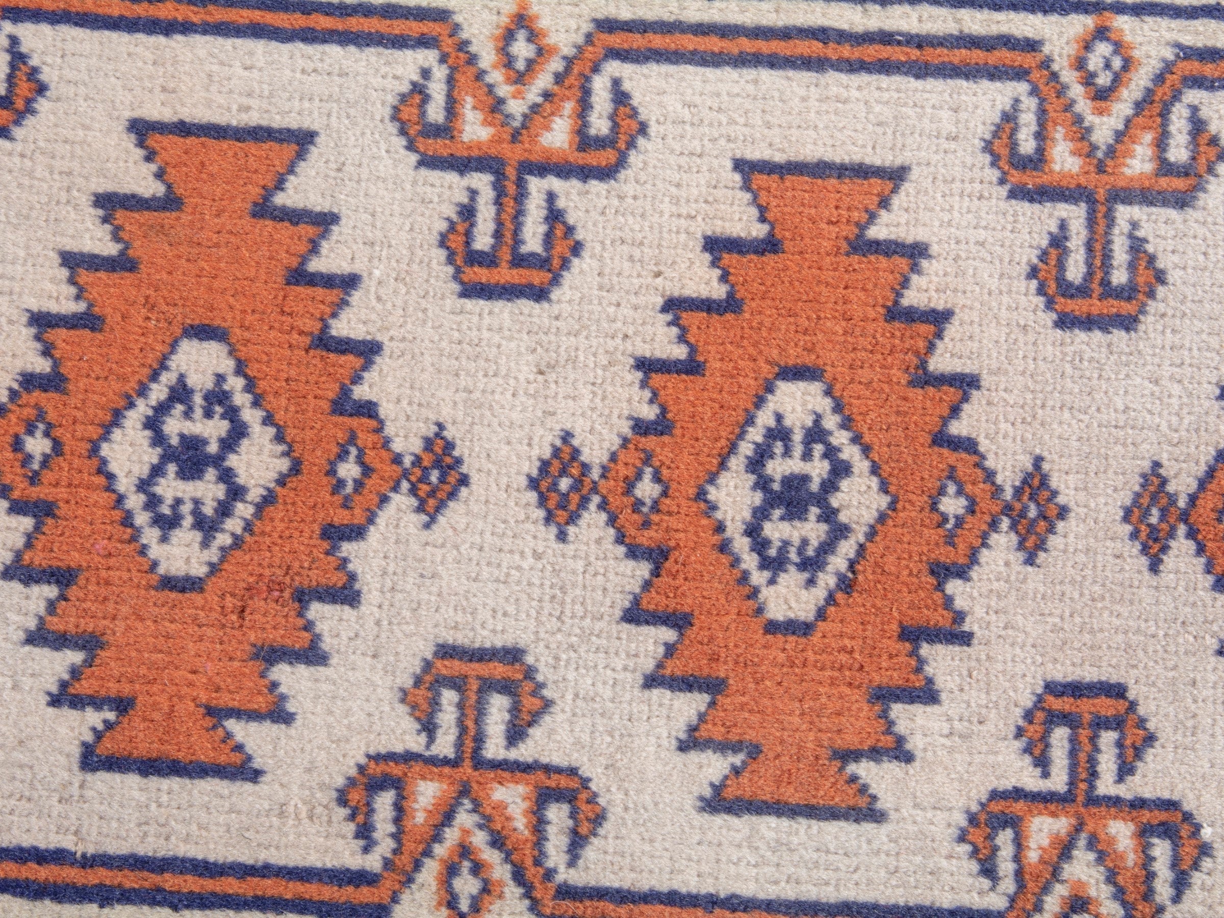 Persian Torkaman accent rug in cream and rust, view 7 of 8