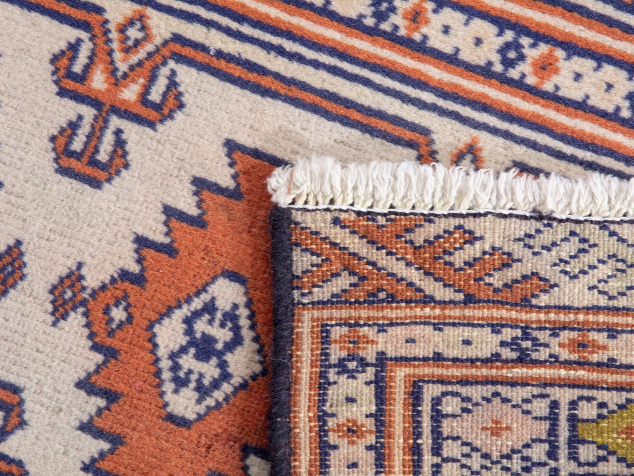 Persian Torkaman accent rug in cream and rust, view 8 of 8