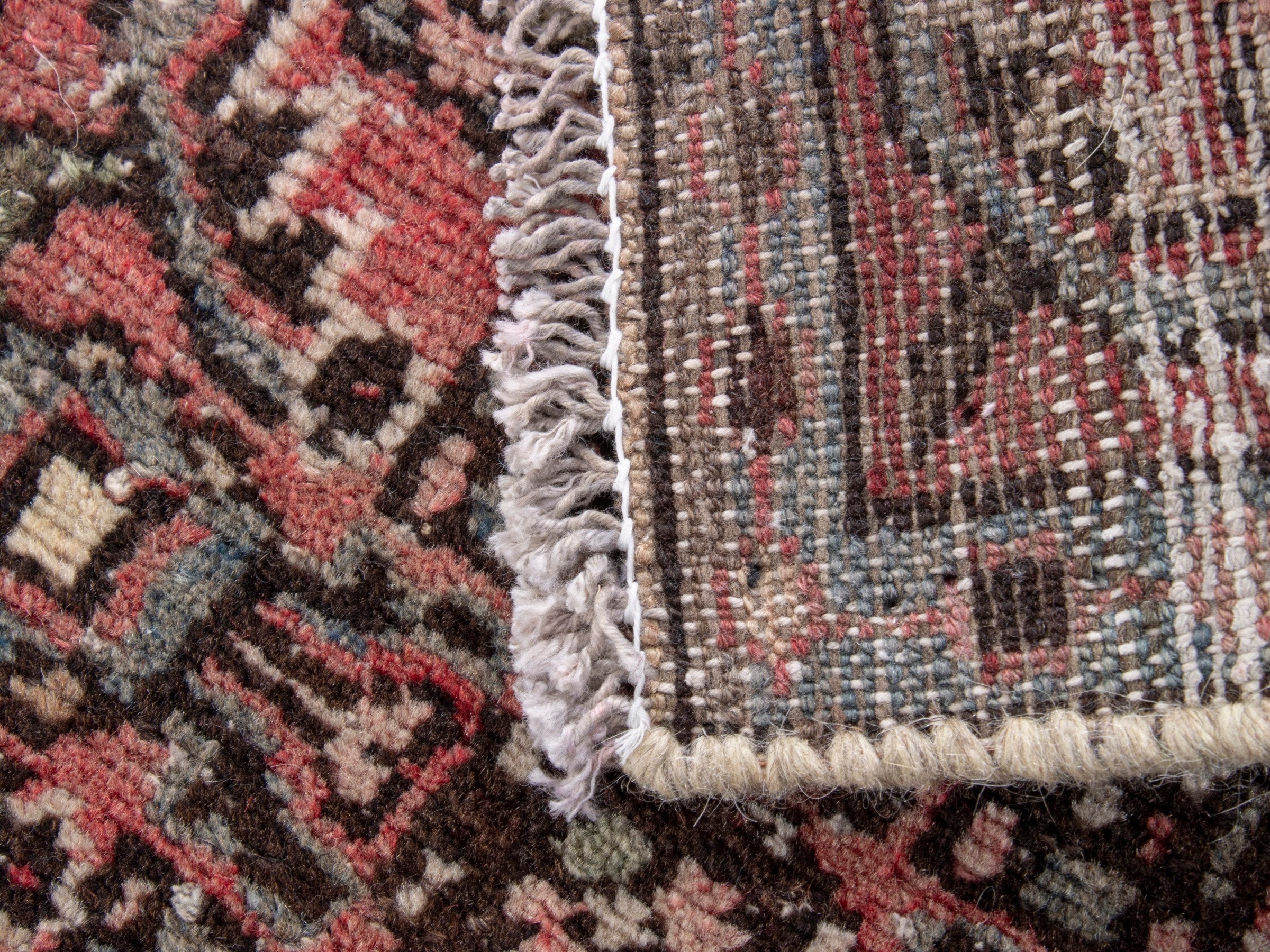 Persian Hamedan accent rug in faded red and navy, view 7 of 7