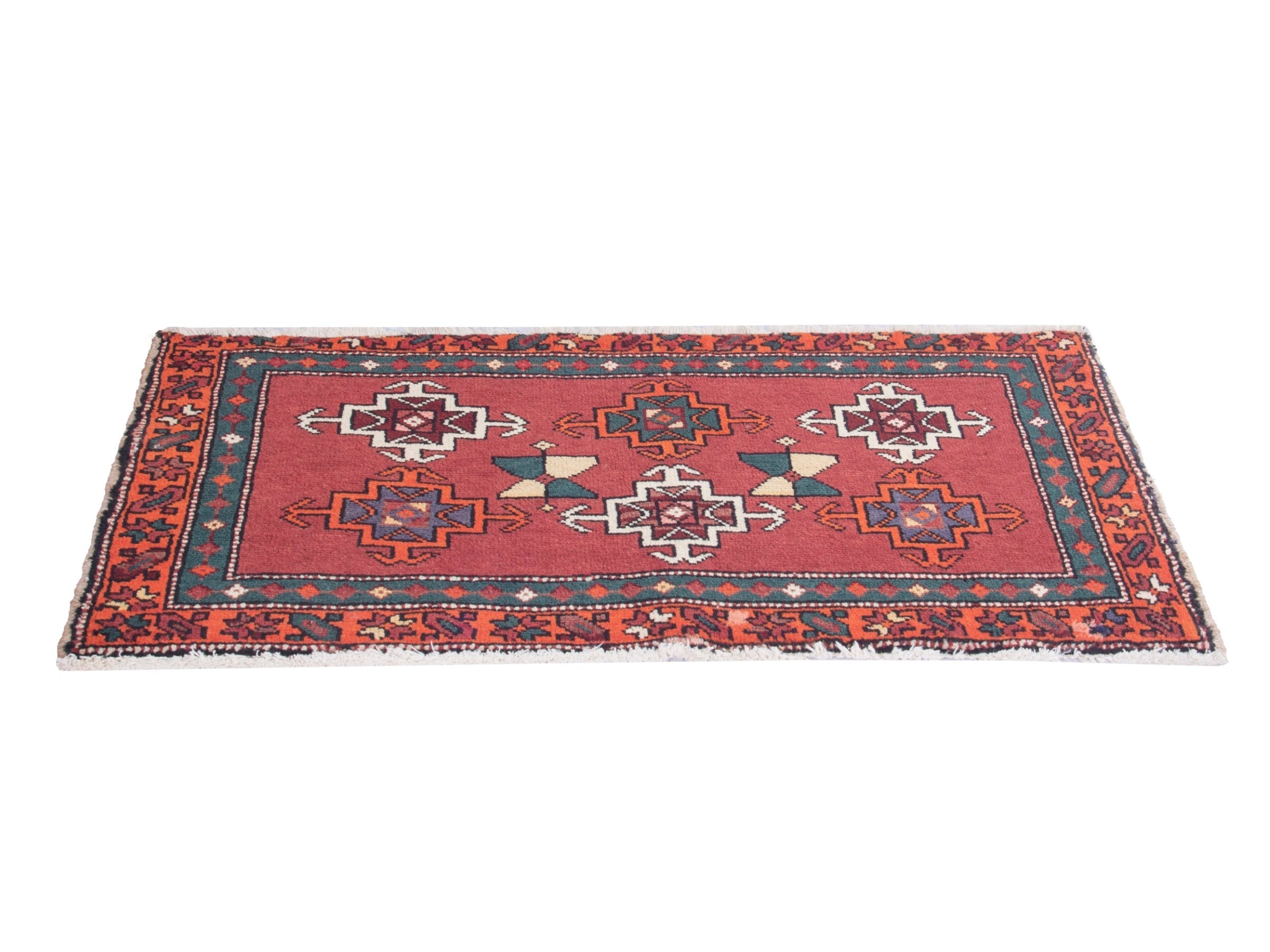 Persian Ardabil accent rug in deep red and rust, view 2 of 8