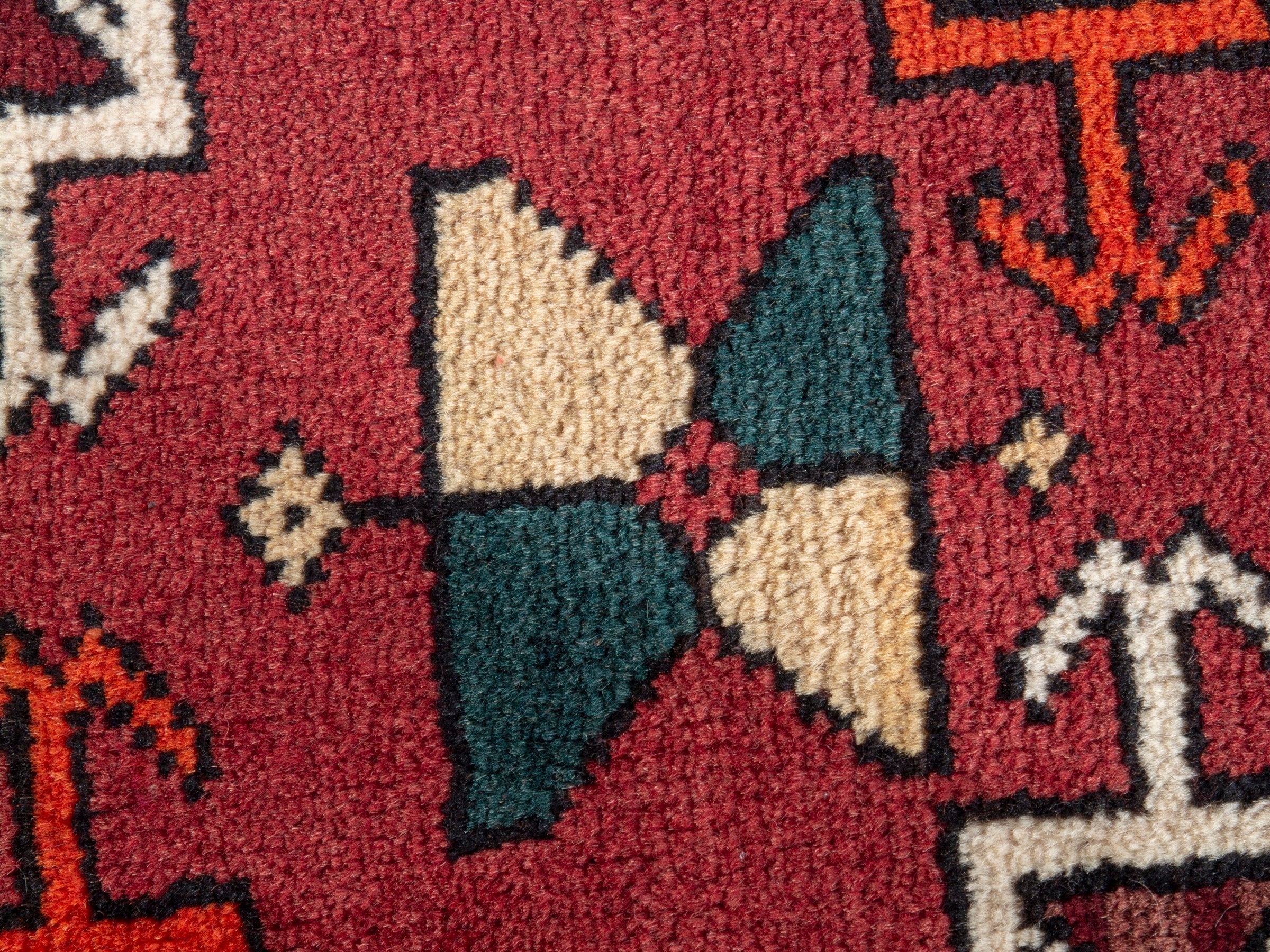 Persian Ardabil accent rug in deep red and rust, view 7 of 8