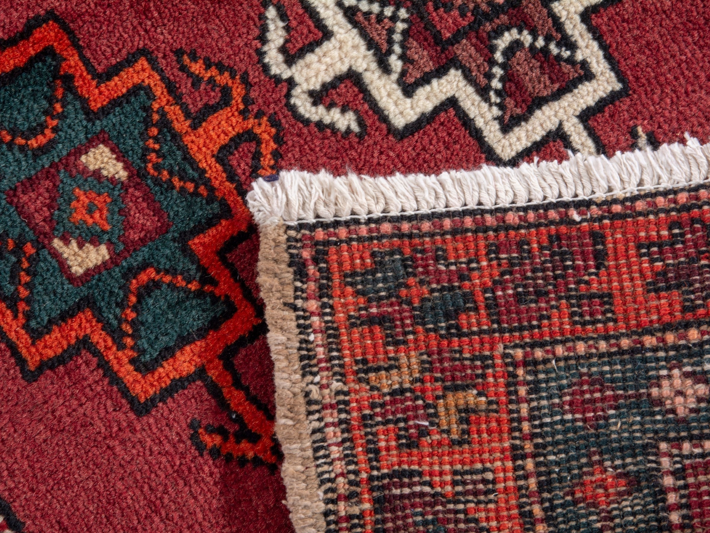 Persian Ardabil accent rug in deep red and rust, view 8 of 8