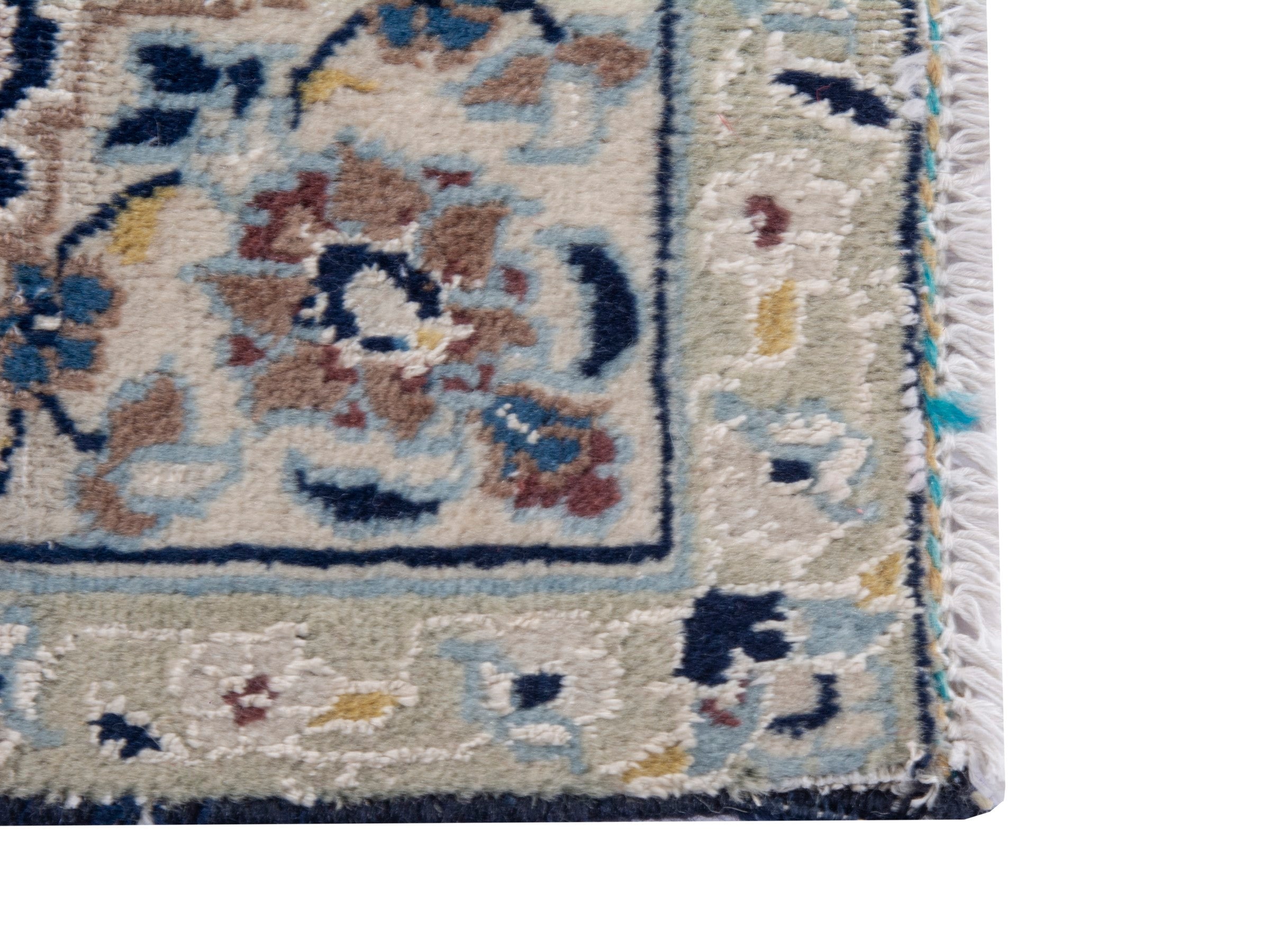 Persian Nain accent rug in navy and tan, view 4 of 8
