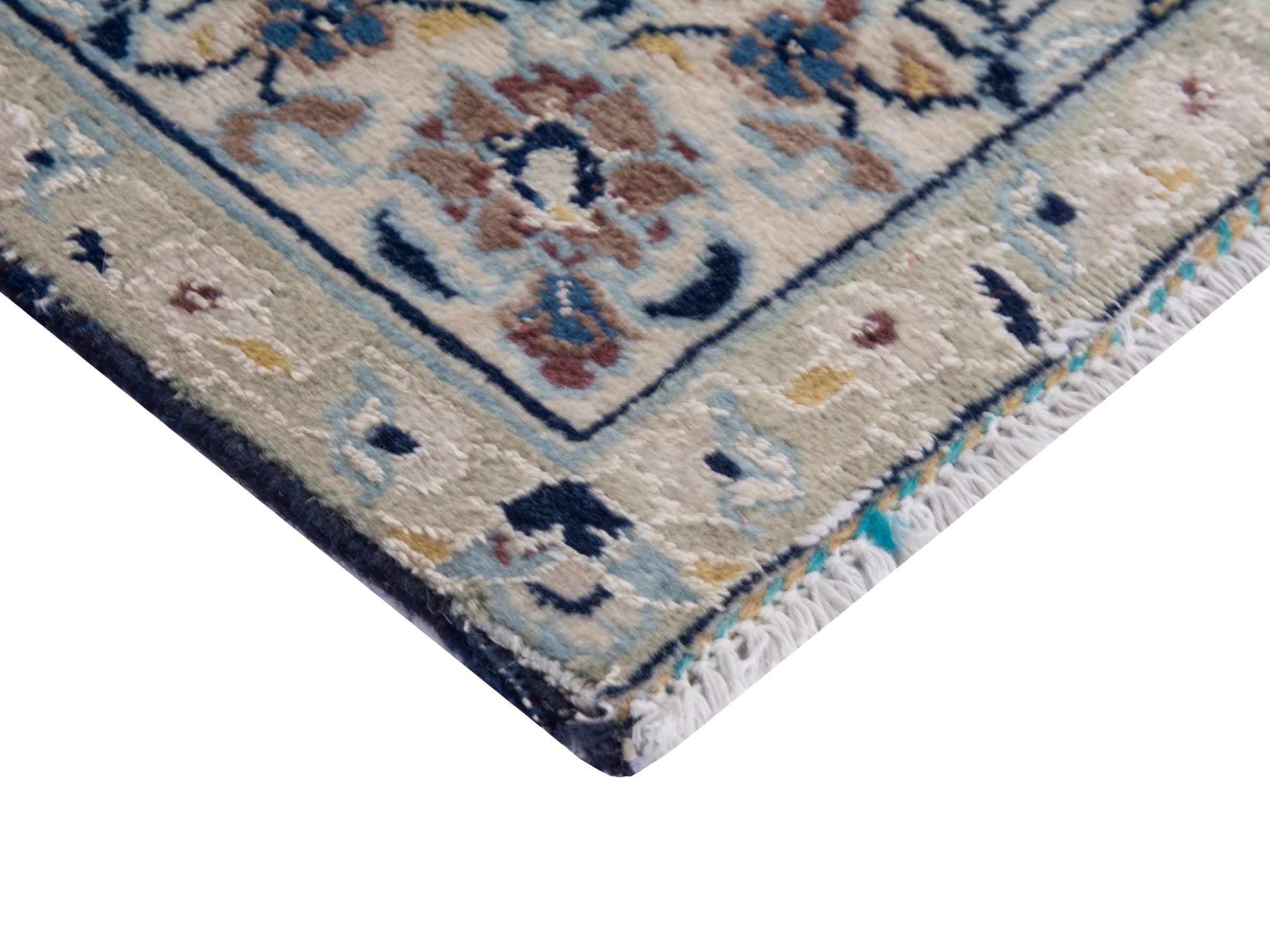 Persian Nain accent rug in navy and tan, view 5 of 8