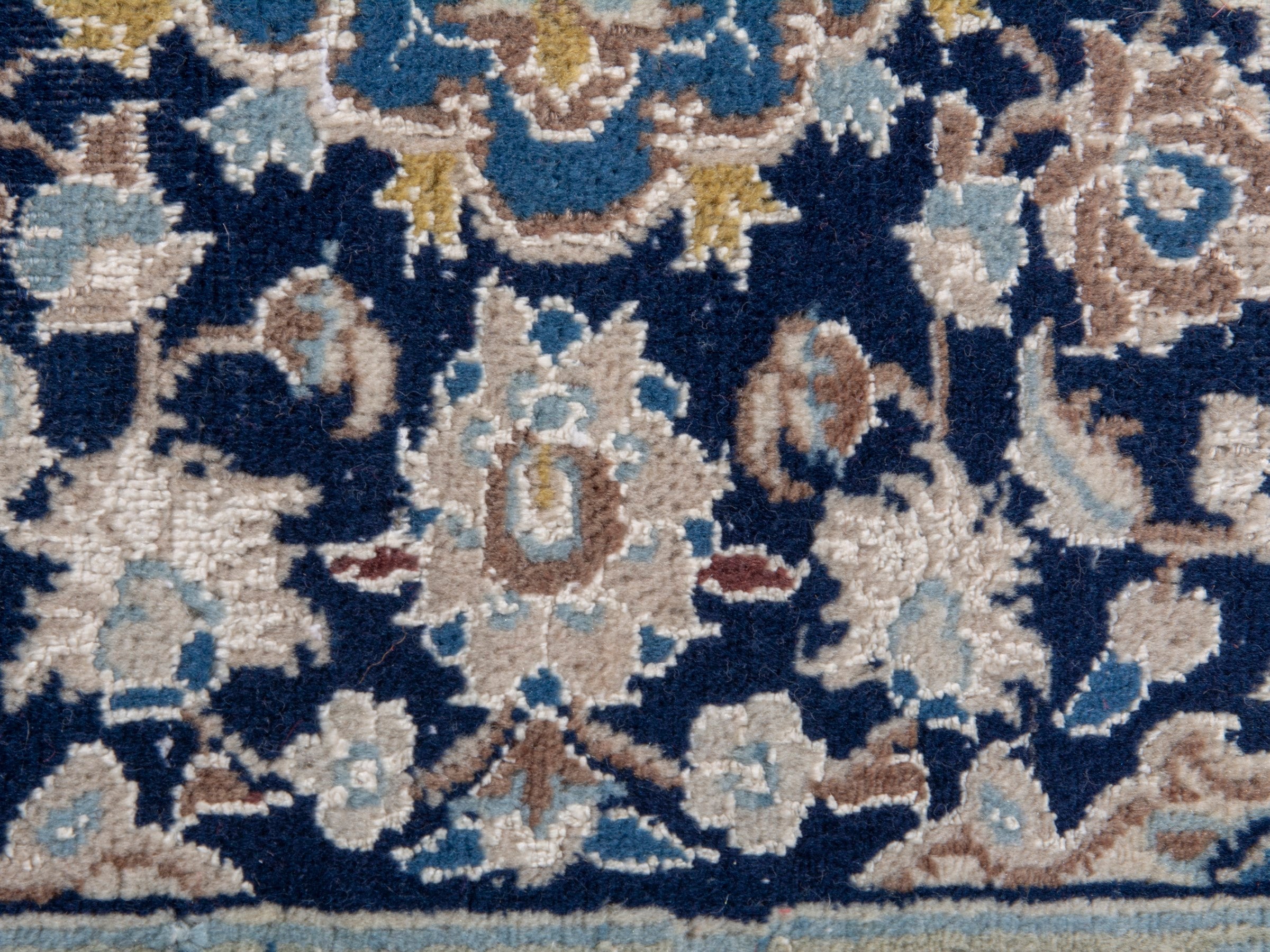 Persian Nain accent rug in navy and tan, view 6 of 8