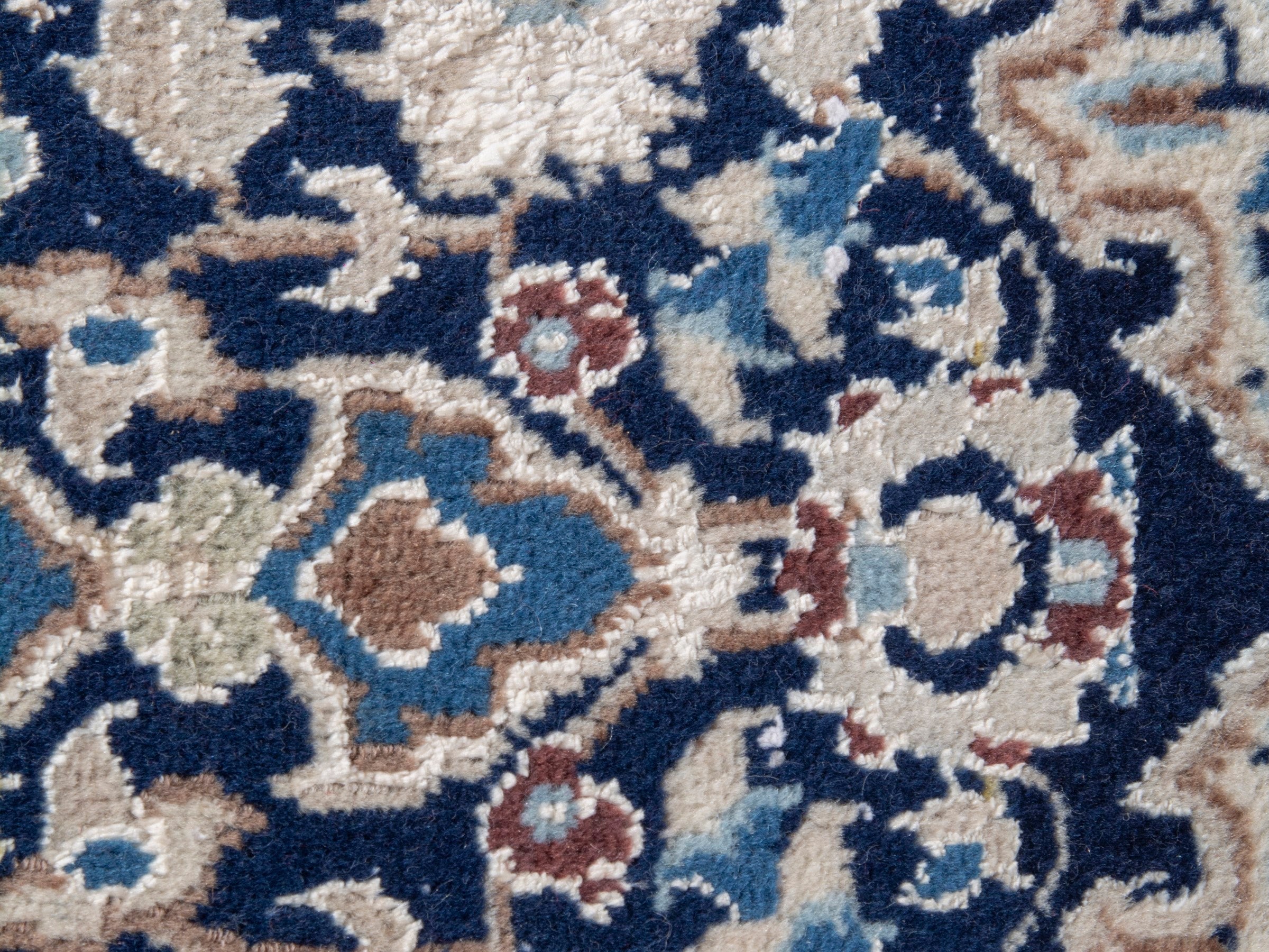 Persian Nain accent rug in navy and tan, view 7 of 8