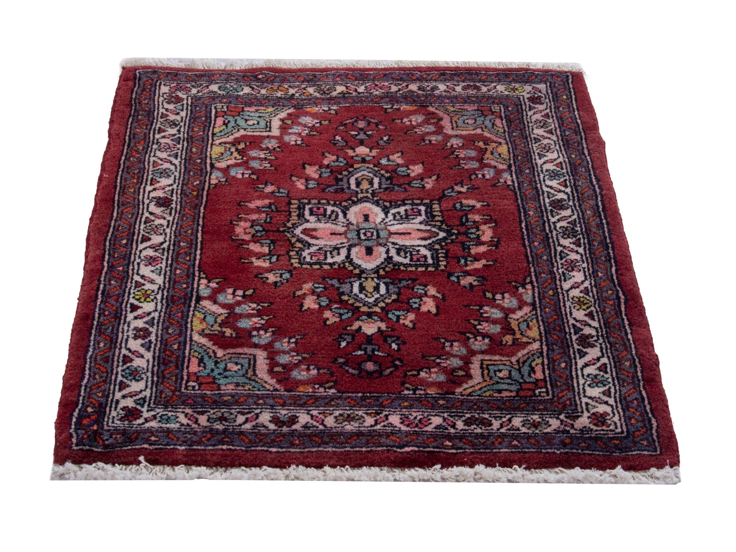 Persian Hamedan accent rug in burgundy and cream, view 3 of 7