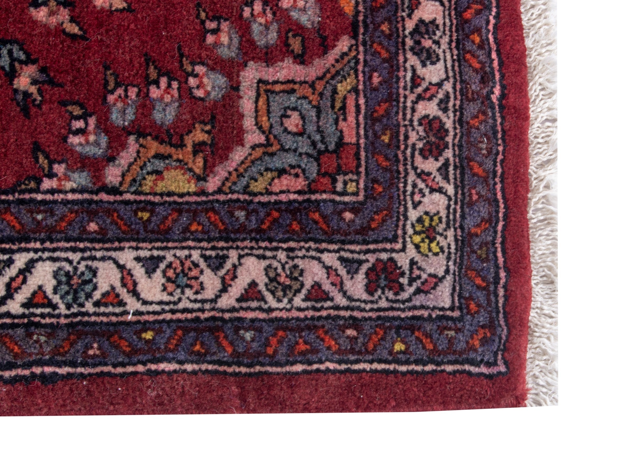 Persian Hamedan accent rug in burgundy and cream, view 4 of 7