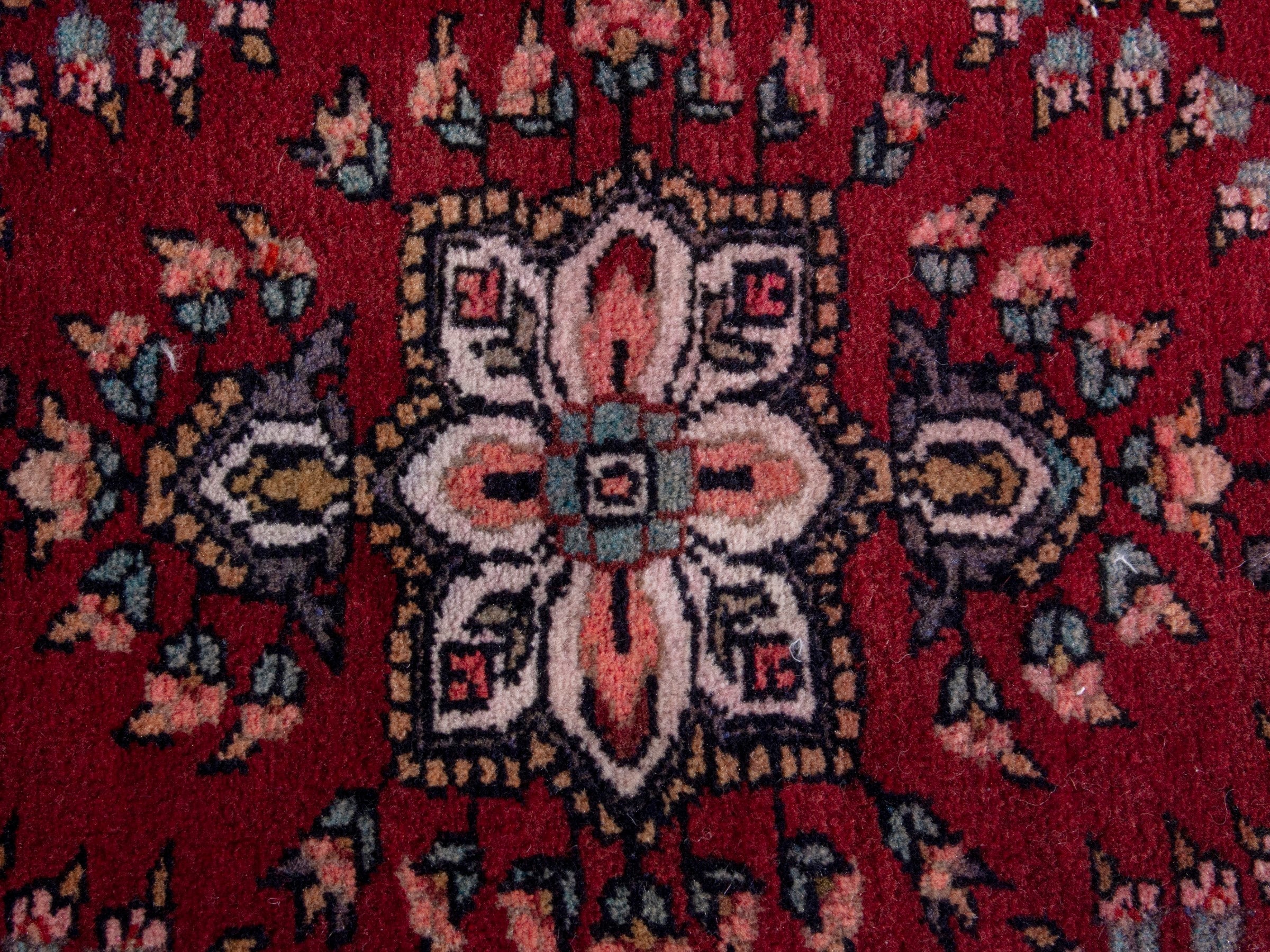 Persian Hamedan accent rug in burgundy and cream, view 6 of 7