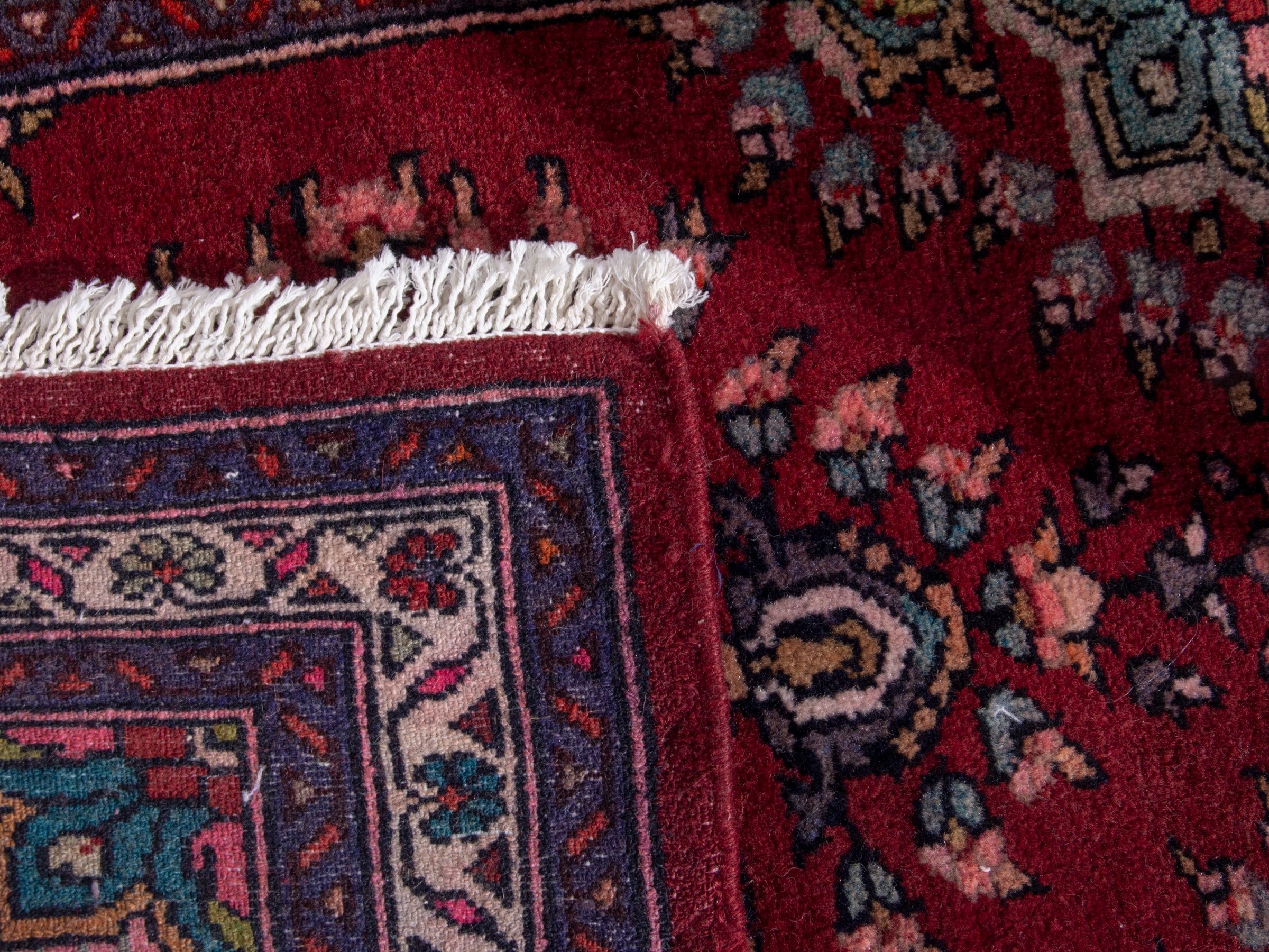 Persian Hamedan accent rug in burgundy and cream, view 7 of 7