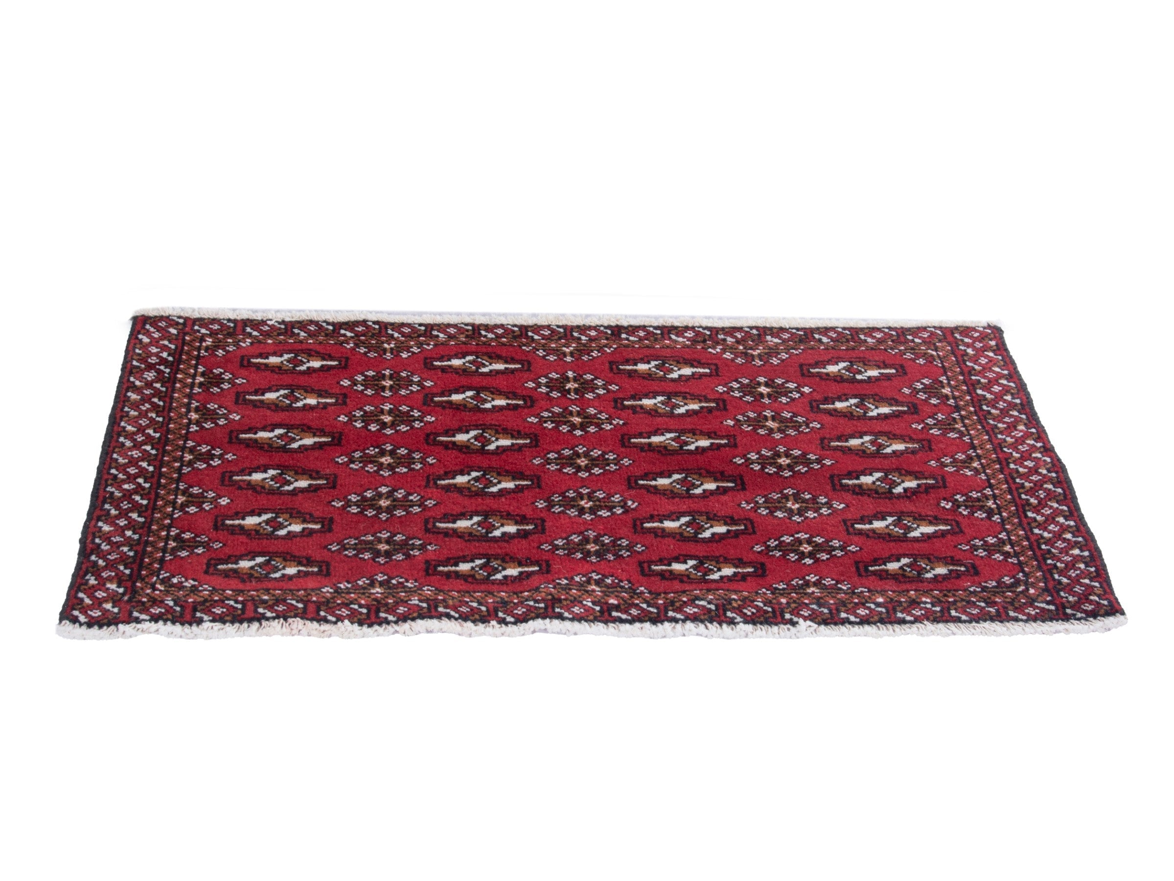 Persian Torkaman accent rug in deep red and dark brown, view 2 of 8
