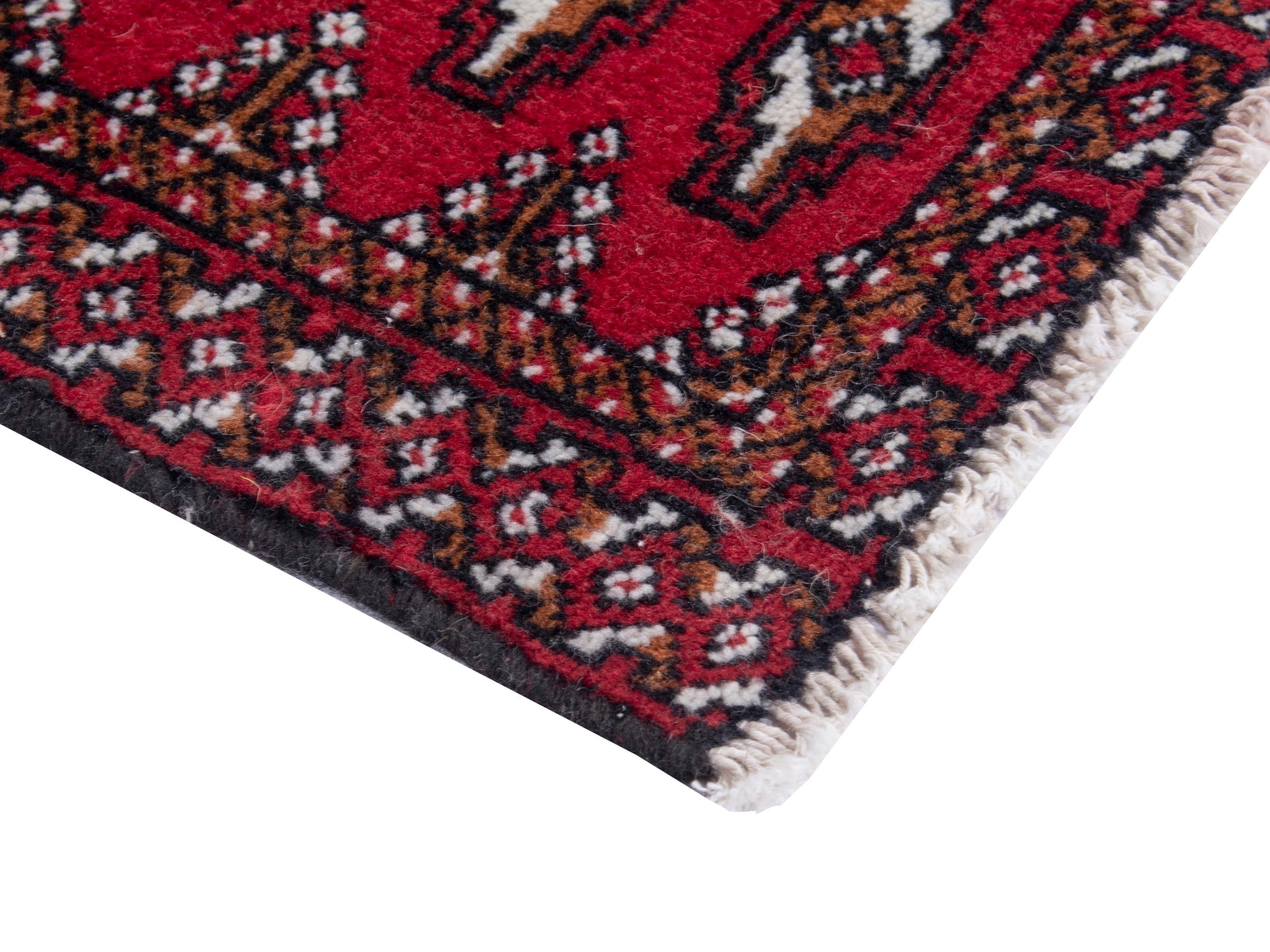 Persian Torkaman accent rug in deep red and dark brown, view 5 of 8