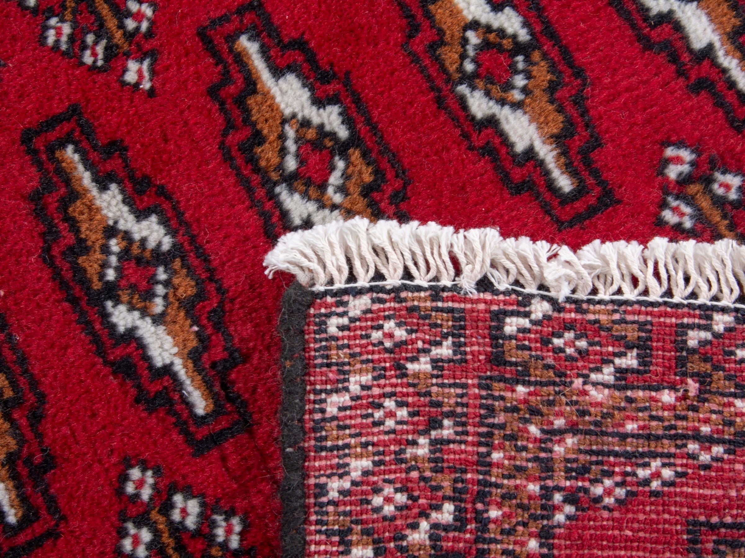 Persian Torkaman accent rug in deep red and dark brown, view 8 of 8