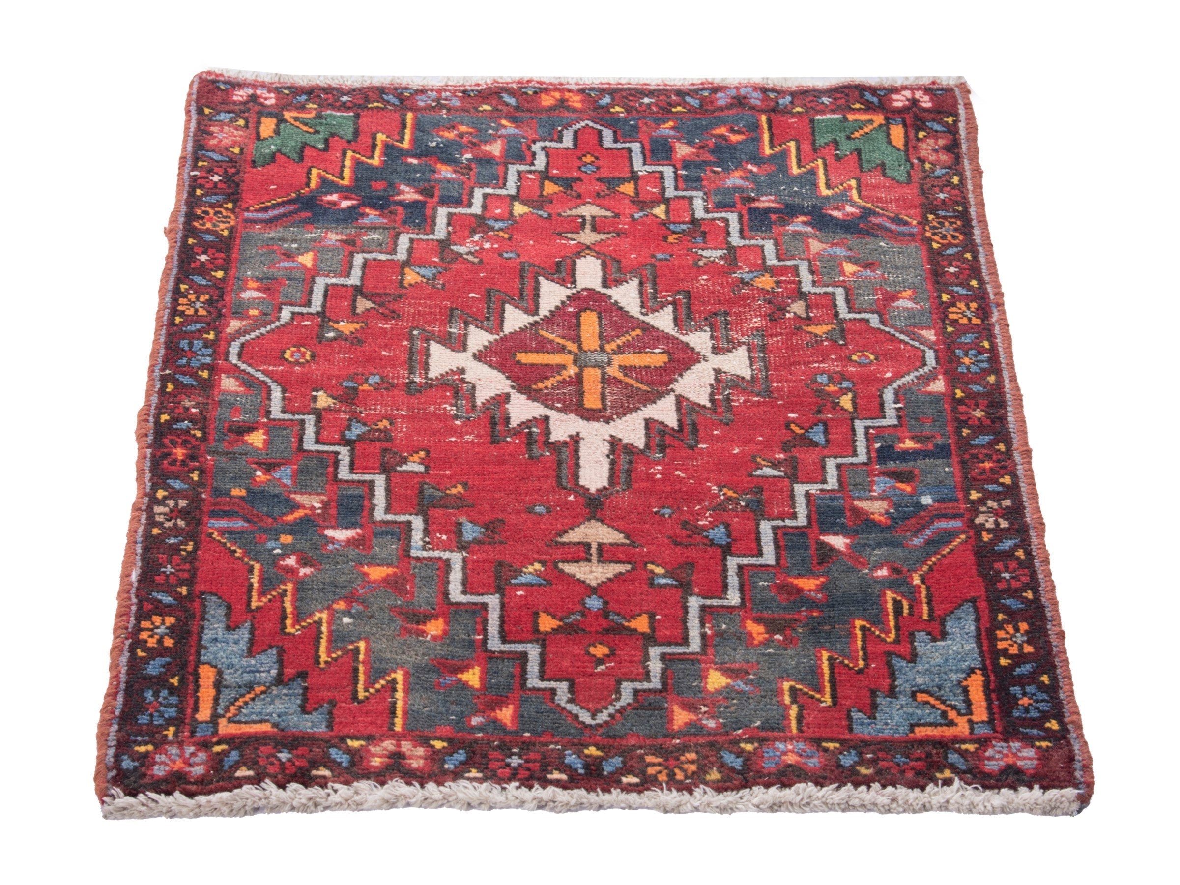 Persian Azerbaijan accent rug in deep red and navy, view 3 of 8