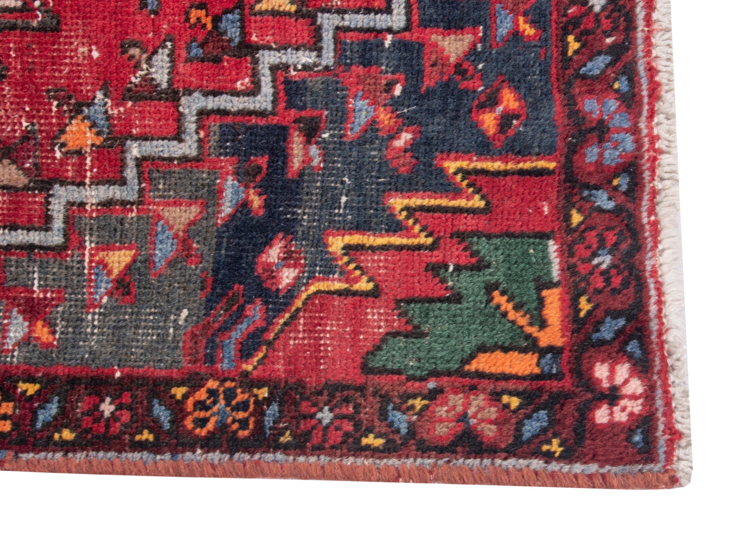 Persian Azerbaijan accent rug in deep red and navy, view 4 of 8
