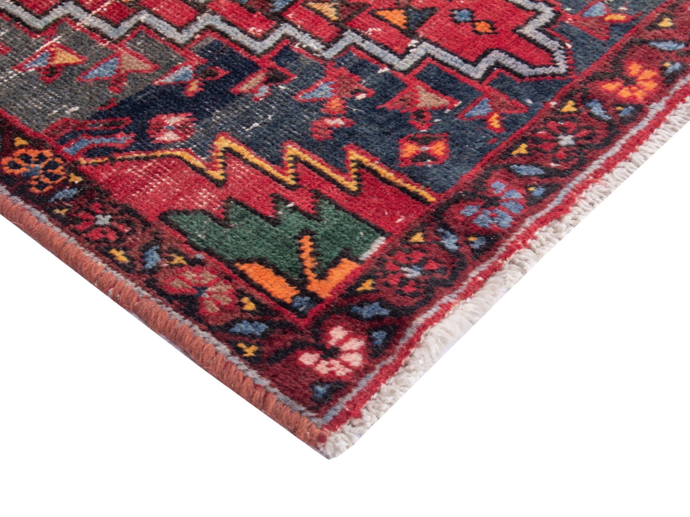 Persian Azerbaijan accent rug in deep red and navy, view 5 of 8