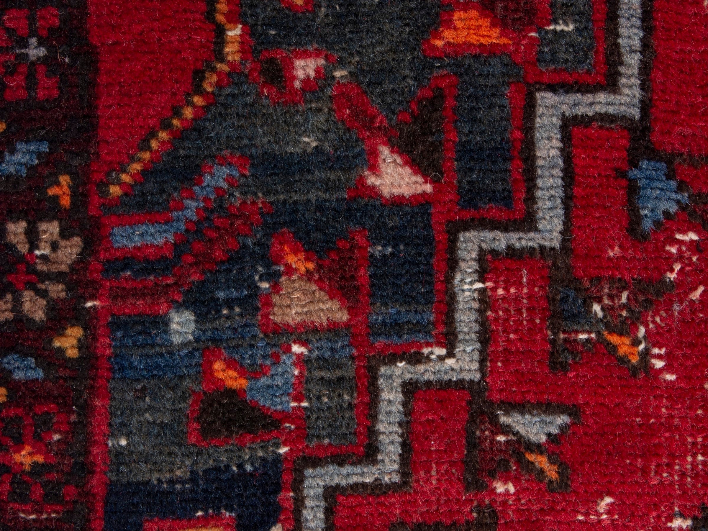 Persian Azerbaijan accent rug in deep red and navy, view 7 of 8