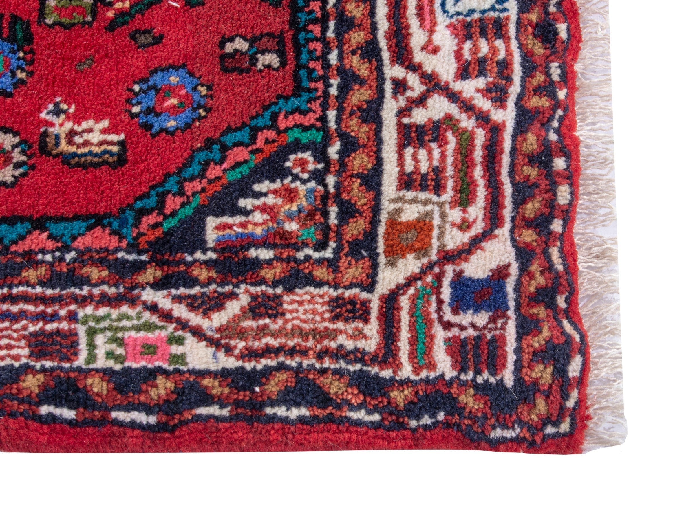 Persian Hamedan accent rug in deep red and cream, view 4 of 7