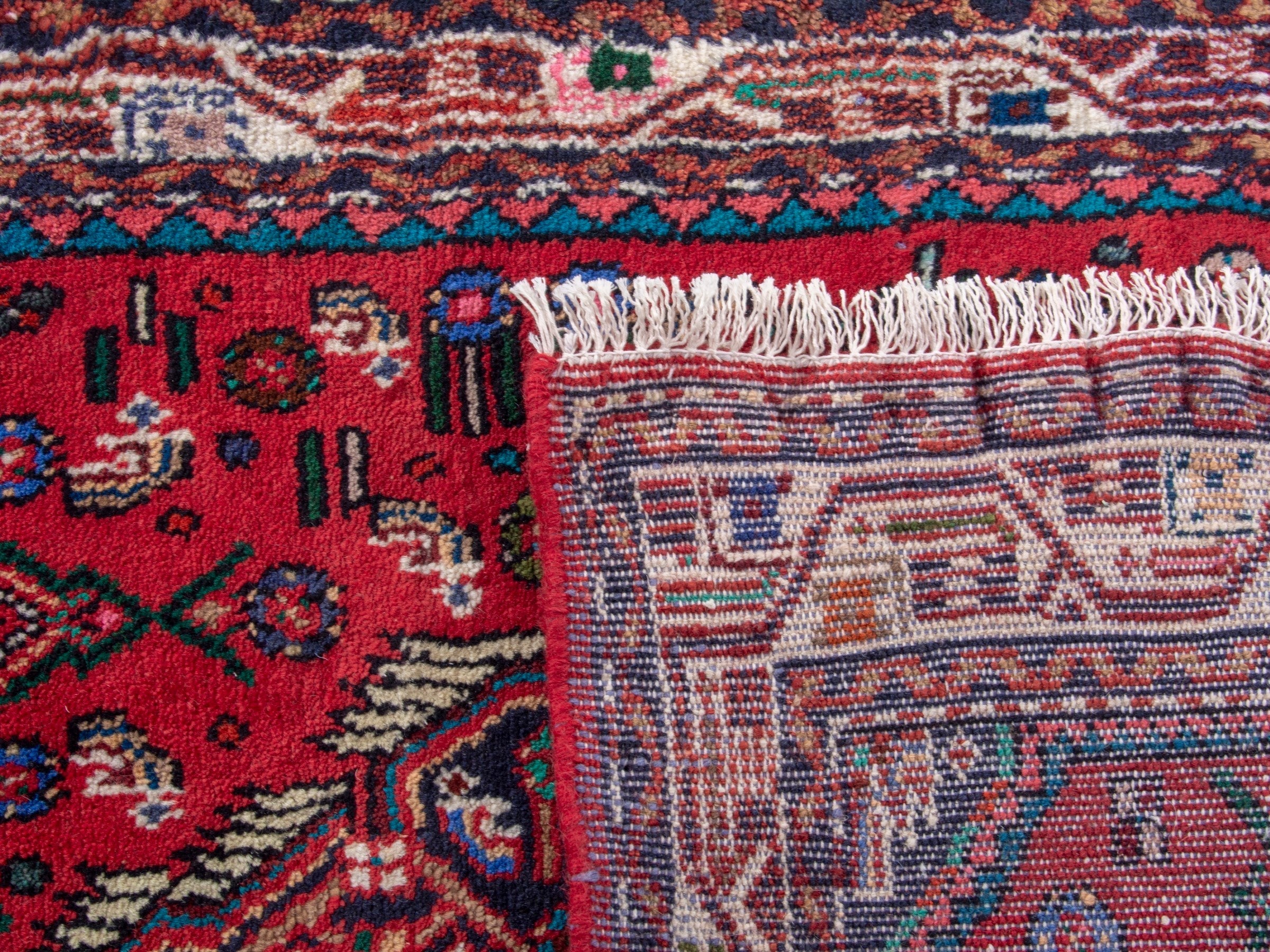 Persian Hamedan accent rug in deep red and cream, view 7 of 7