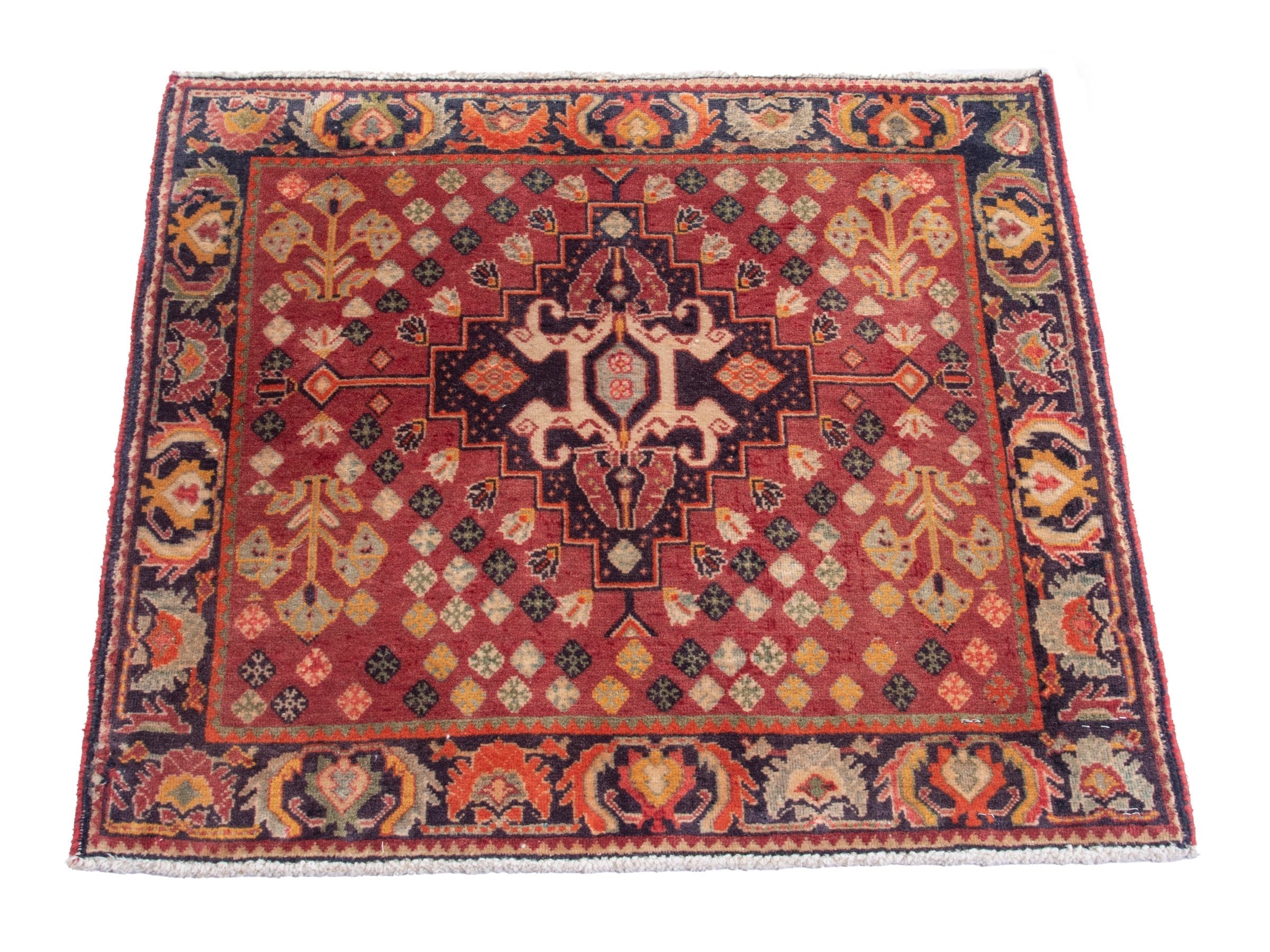 Persian Shiraz accent rug in deep red and rust, view 2 of 9