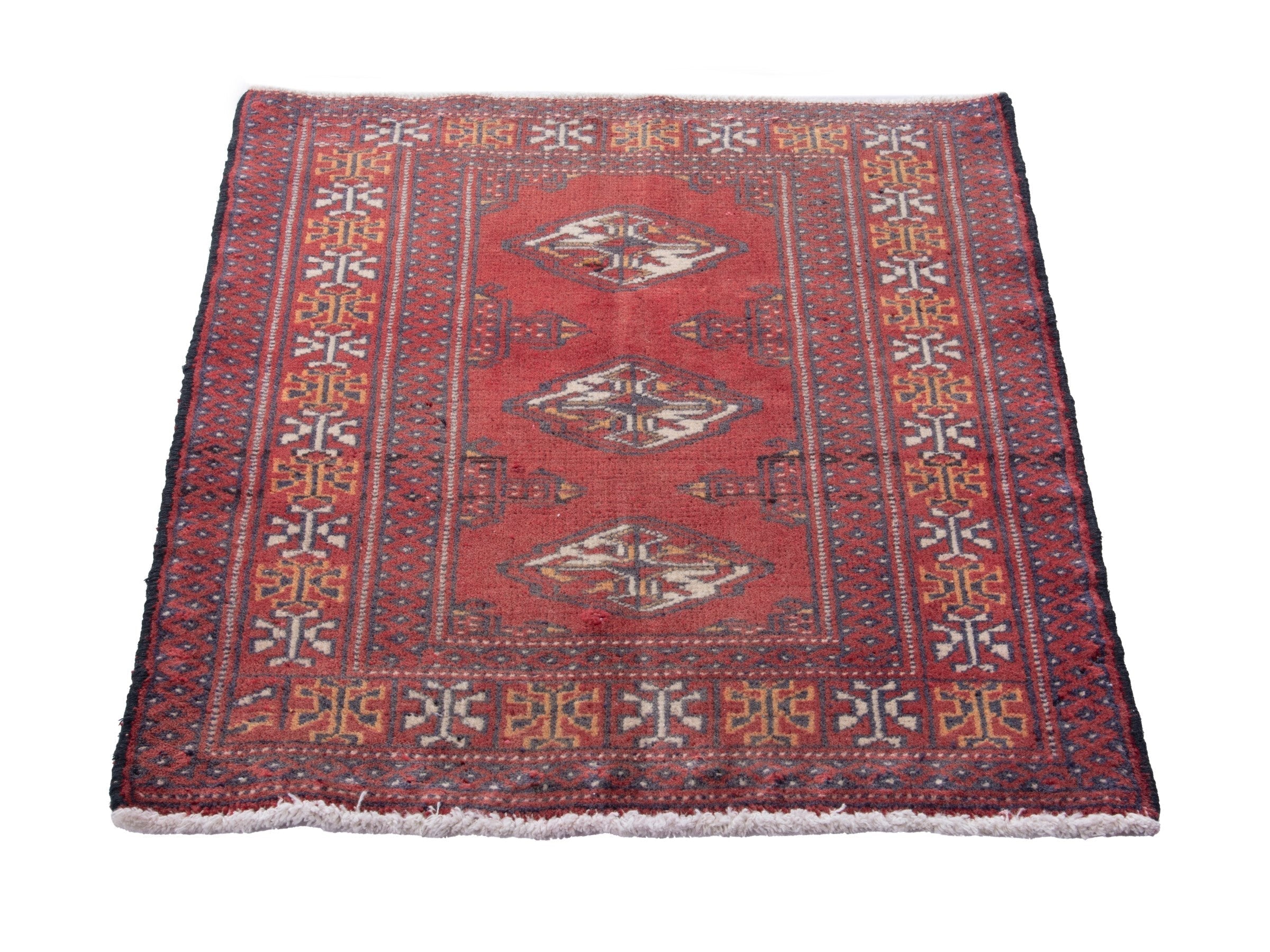 Persian Torkaman accent rug in deep red and cream, view 3 of 7