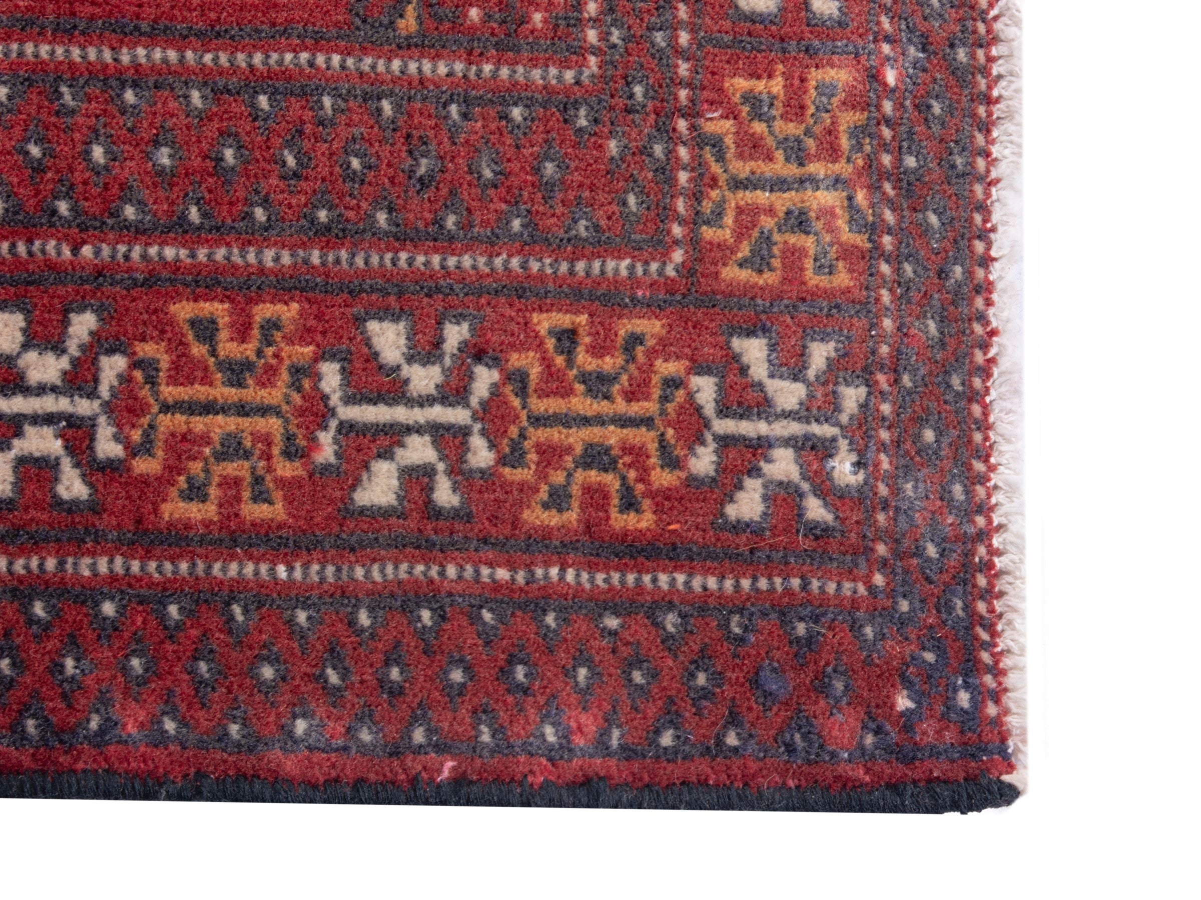 Persian Torkaman accent rug in deep red and cream, view 4 of 7