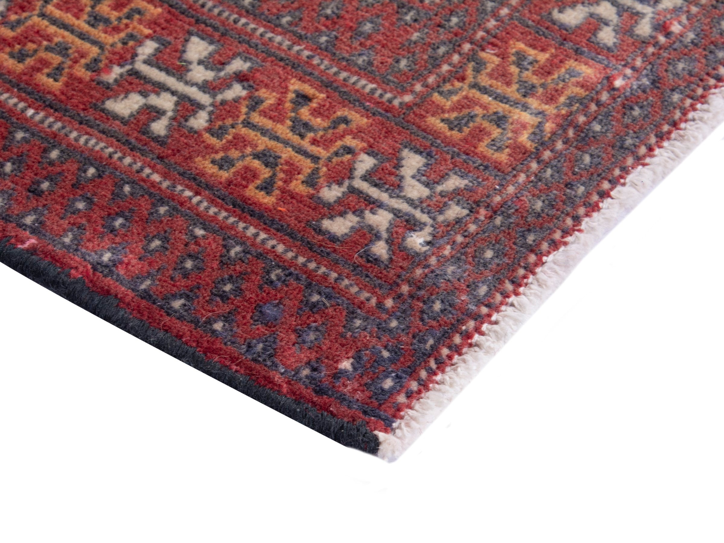 Persian Torkaman accent rug in deep red and cream, view 5 of 7
