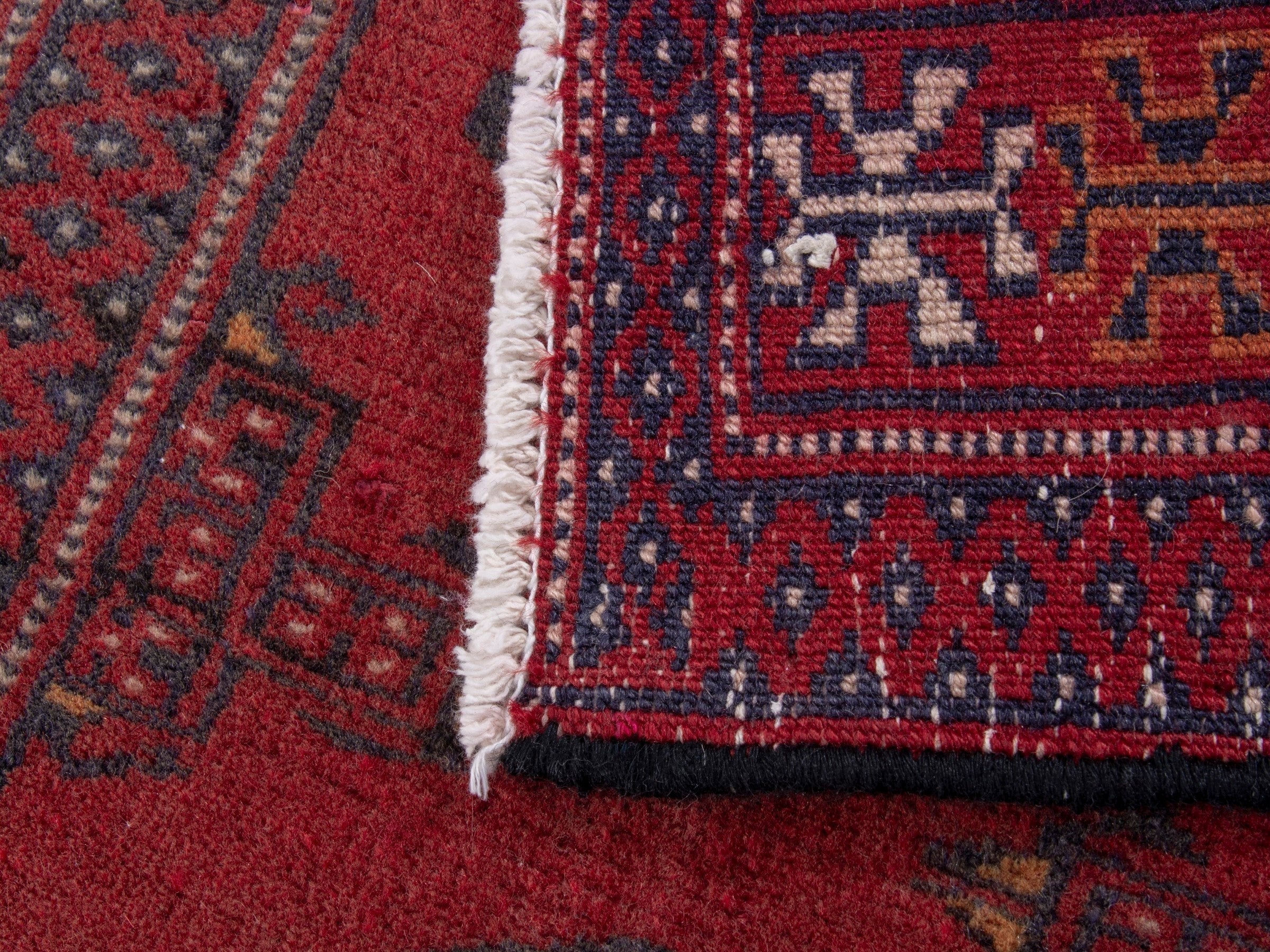 Persian Torkaman accent rug in deep red and cream, view 7 of 7