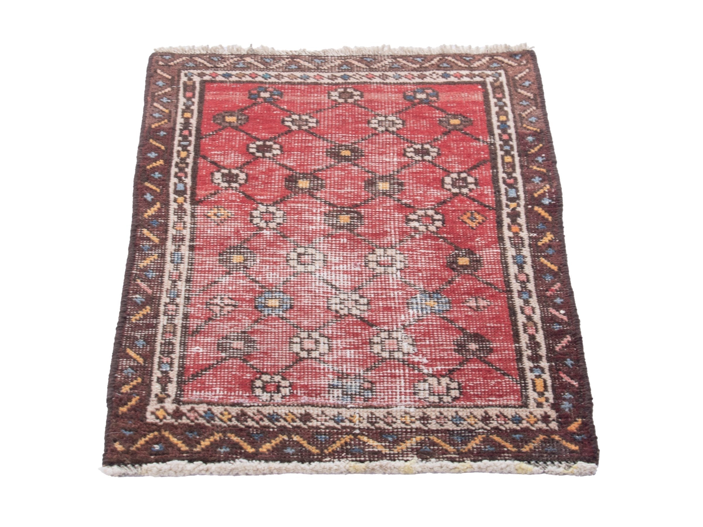 Persian Tabriz accent rug in deep red and dark brown, view 3 of 7