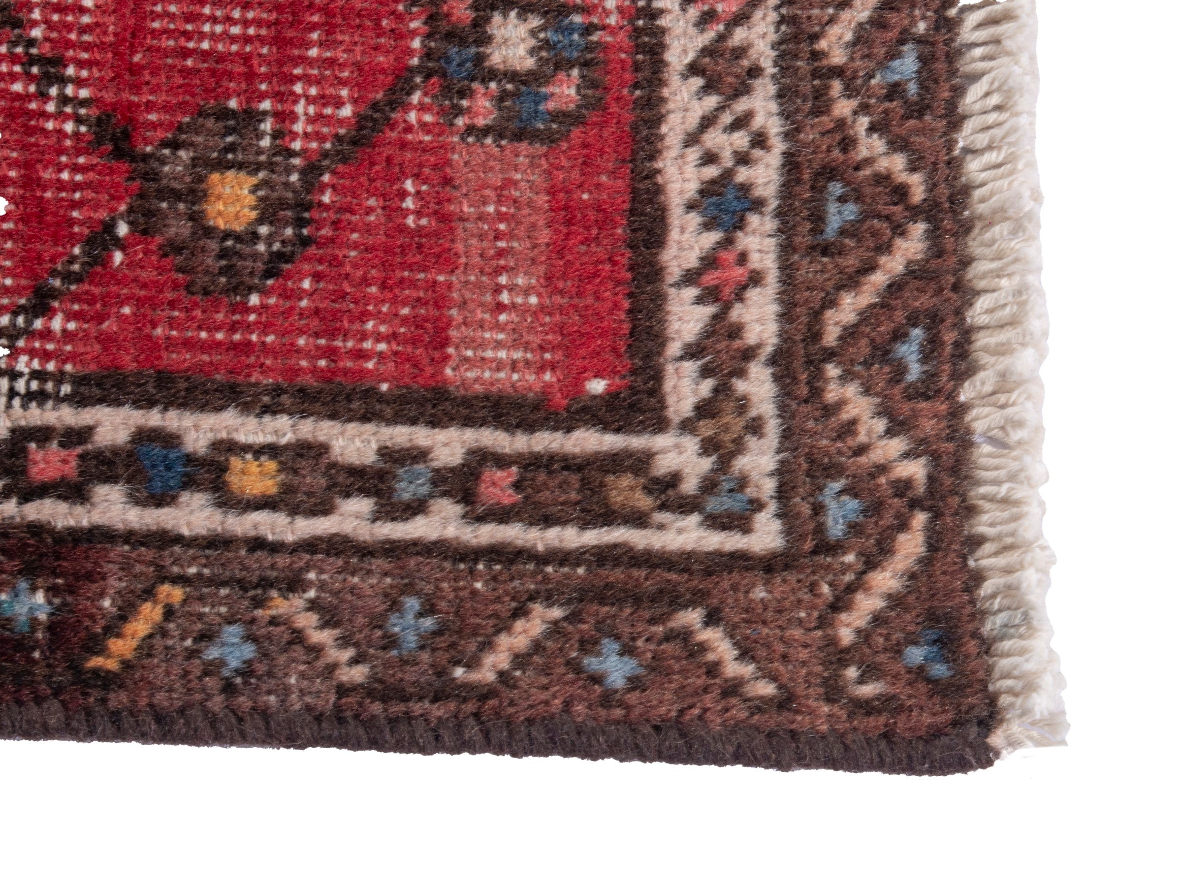 Persian Tabriz accent rug in deep red and dark brown, view 4 of 7