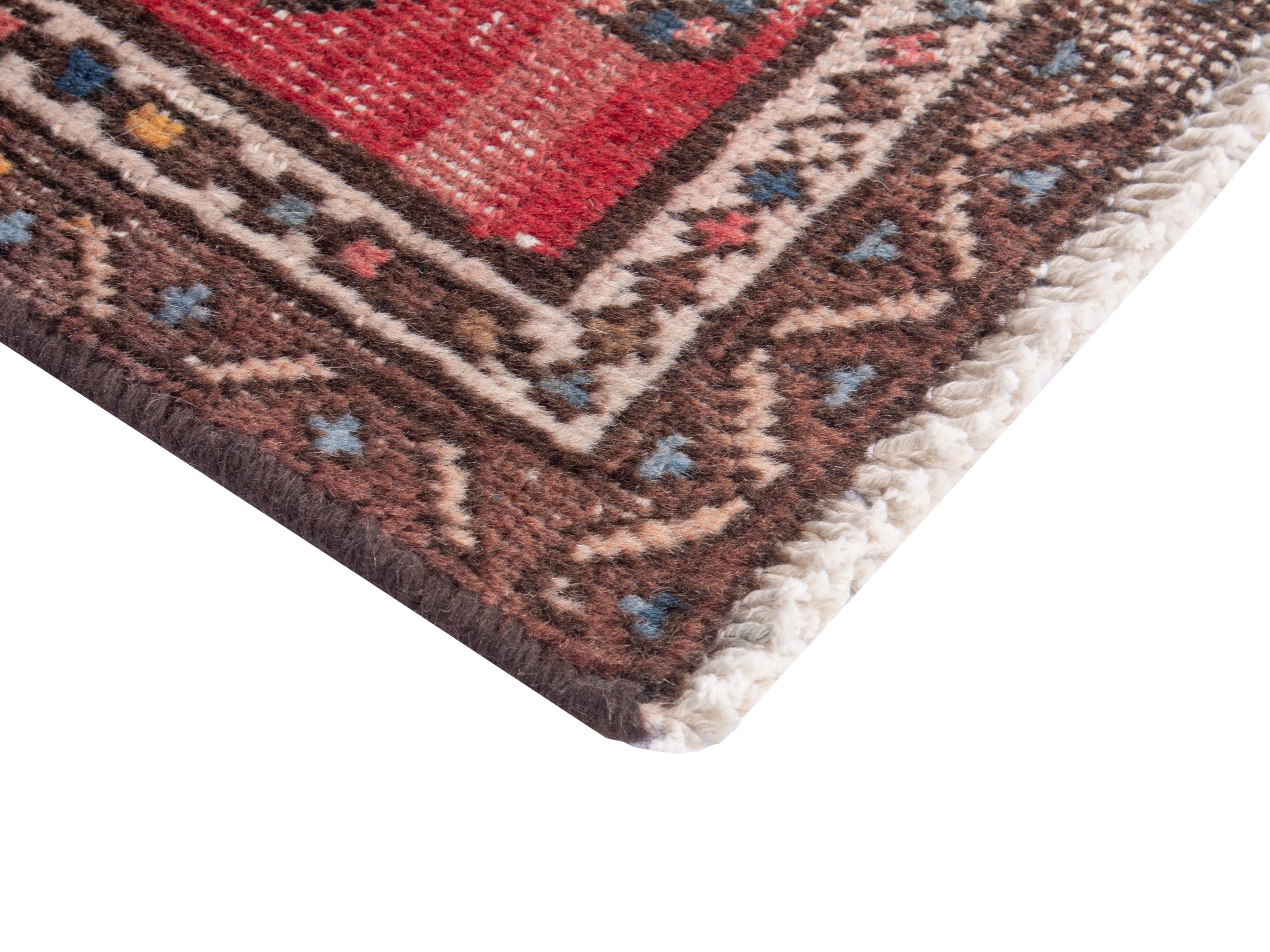 Persian Tabriz accent rug in deep red and dark brown, view 5 of 7