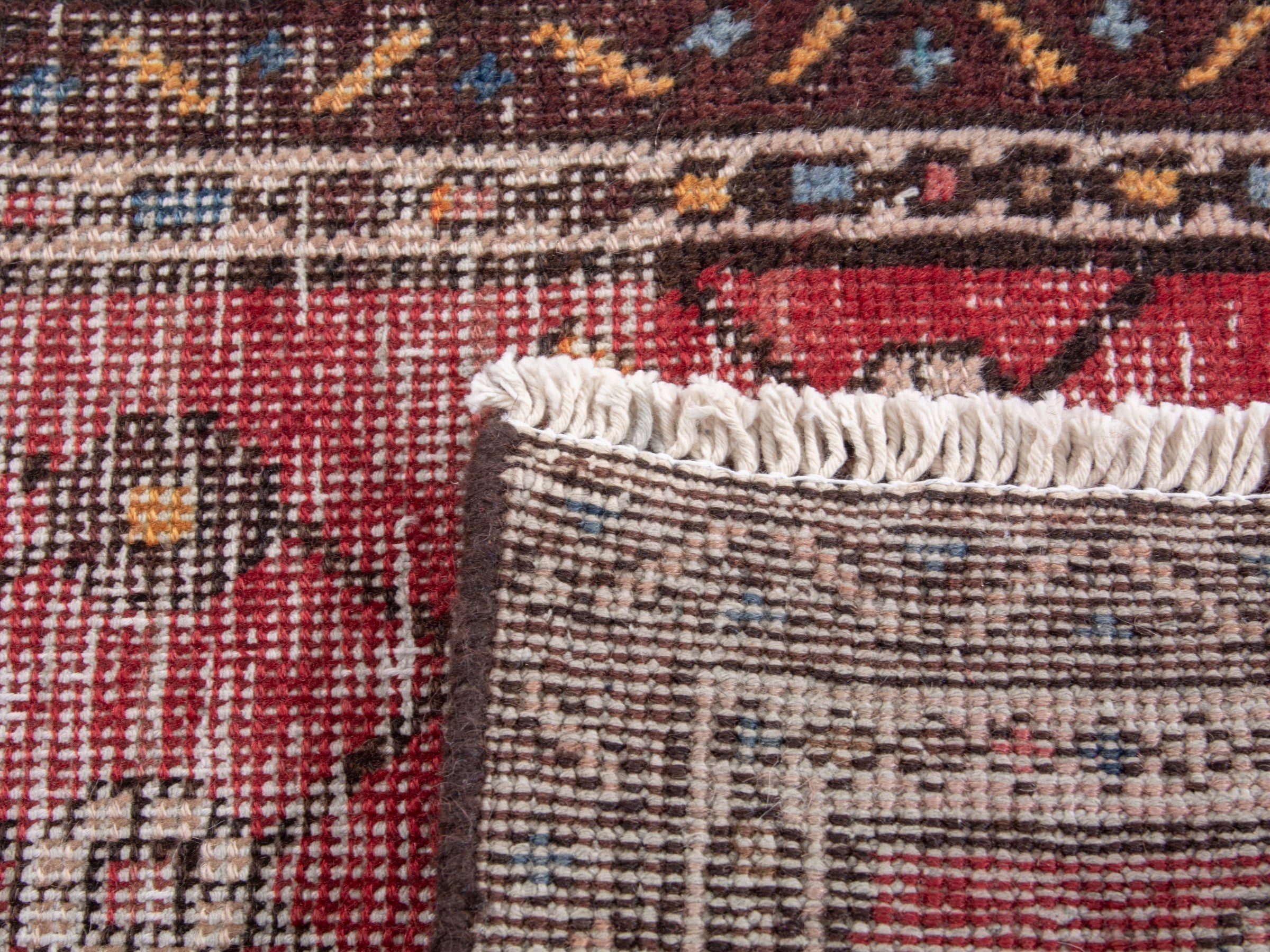 Persian Tabriz accent rug in deep red and dark brown, view 7 of 7