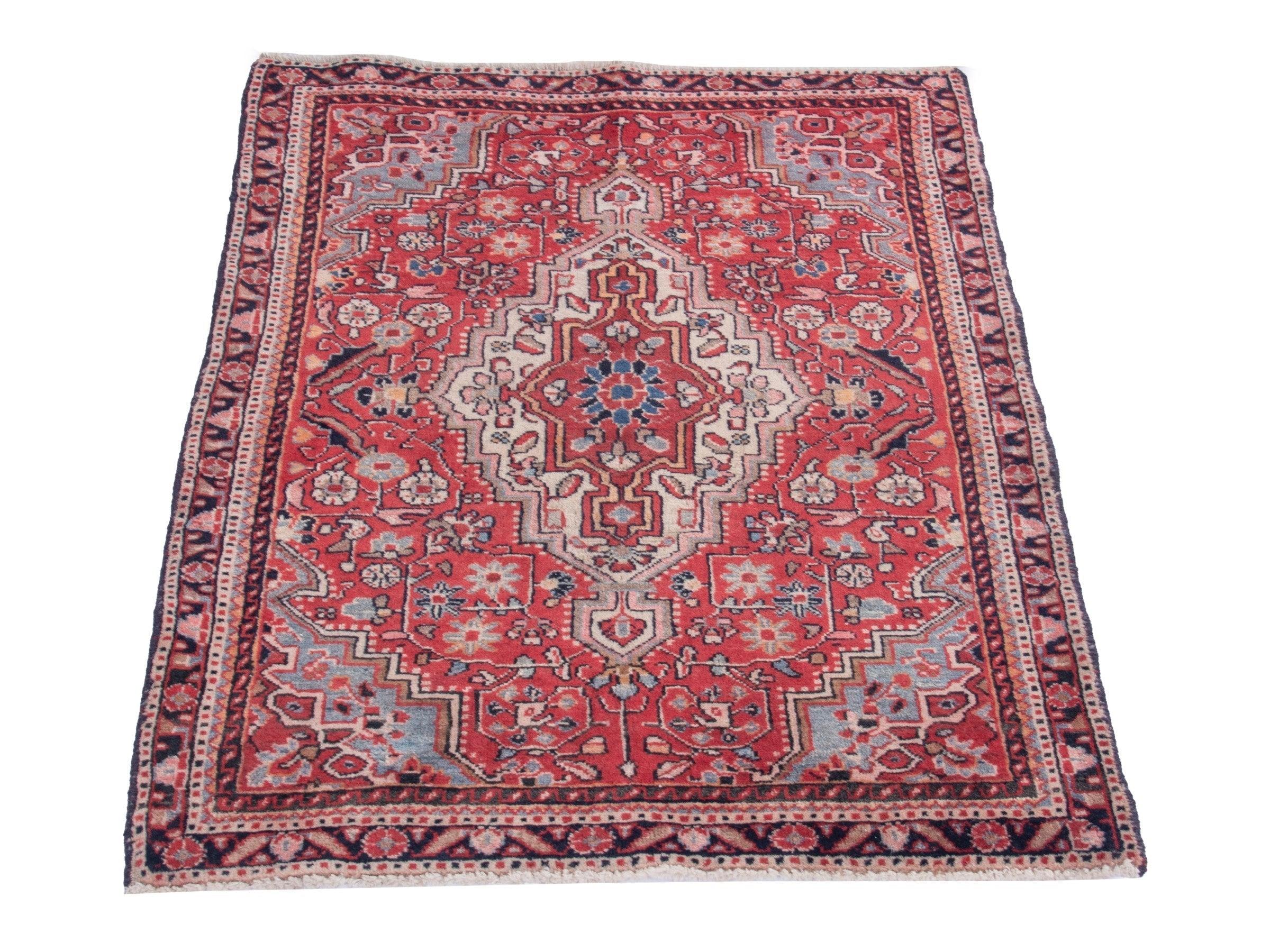 Persian Malayer accent rug in deep red and cream, view 2 of 8