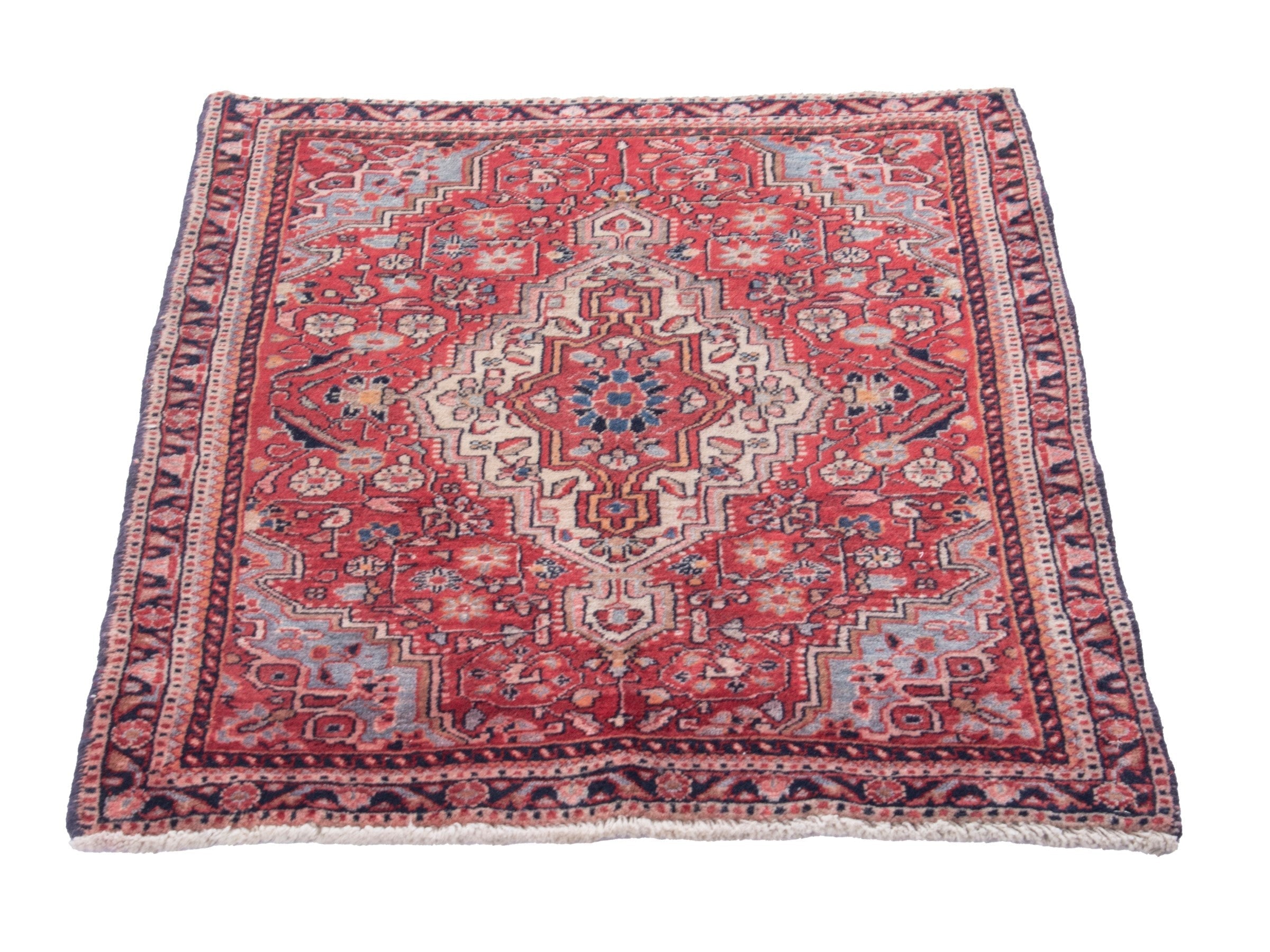 Persian Malayer accent rug in deep red and cream, view 3 of 8