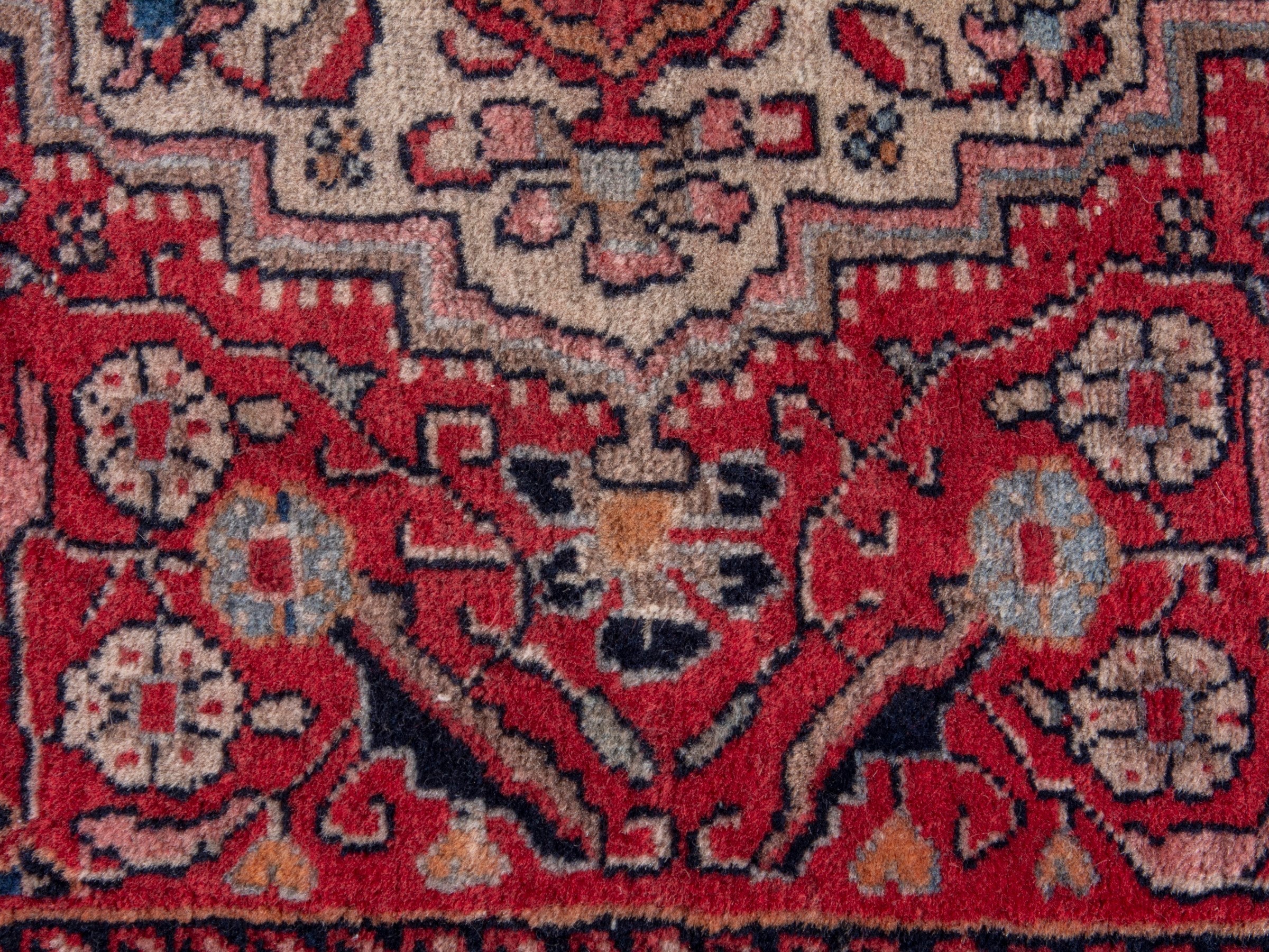 Persian Malayer accent rug in deep red and cream, view 6 of 8