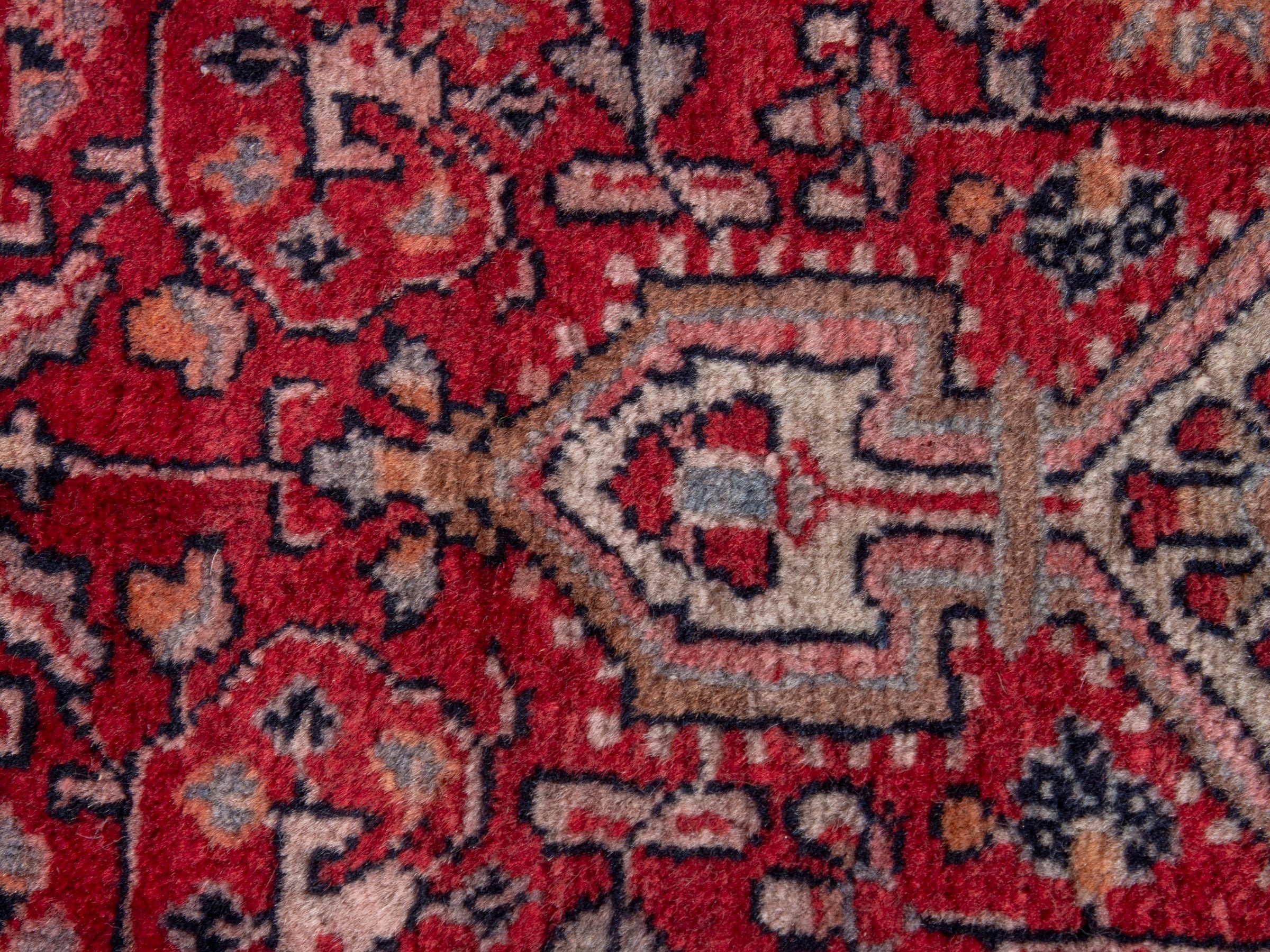 Persian Malayer accent rug in deep red and cream, view 7 of 8