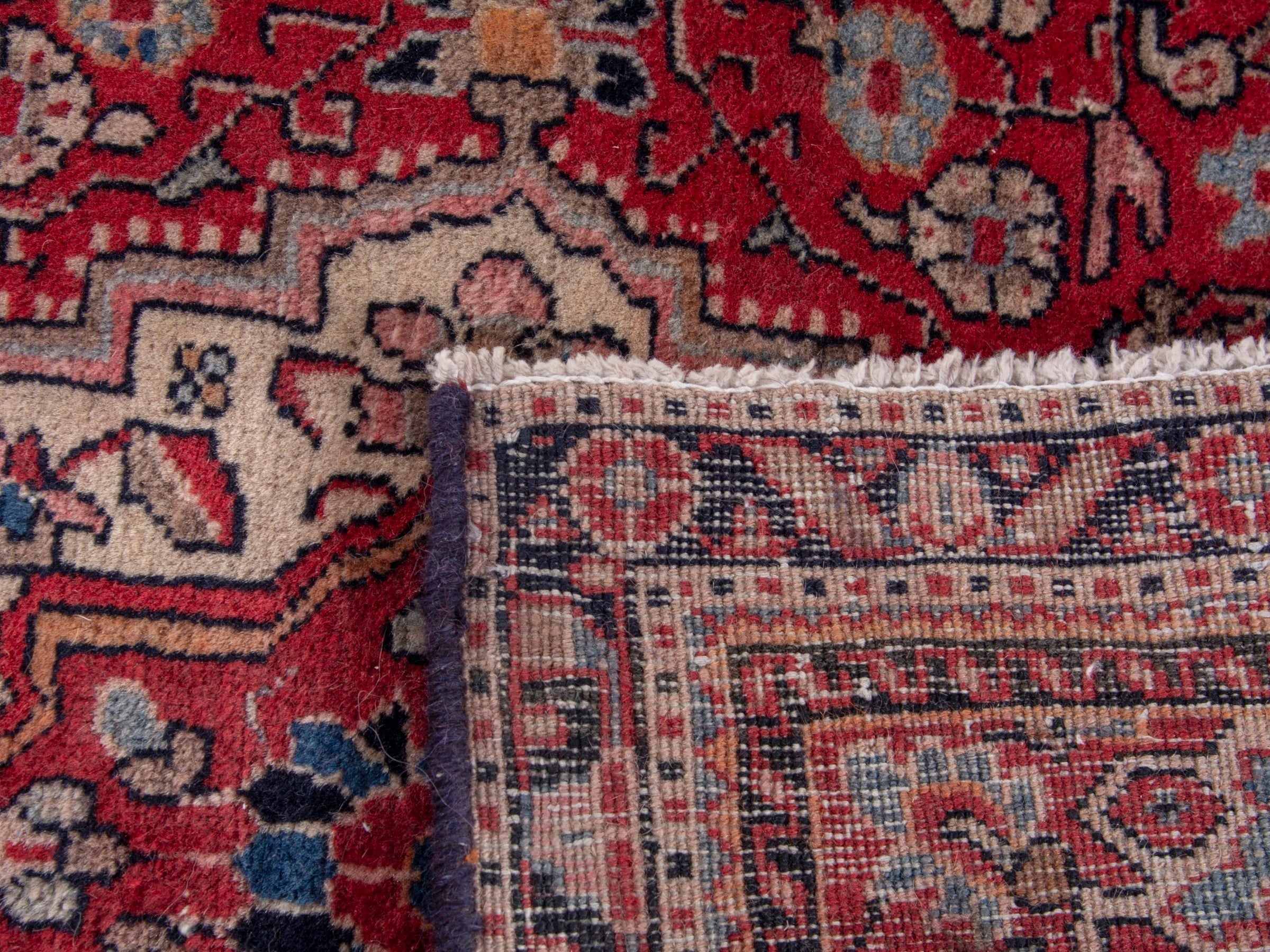 Persian Malayer accent rug in deep red and cream, view 8 of 8