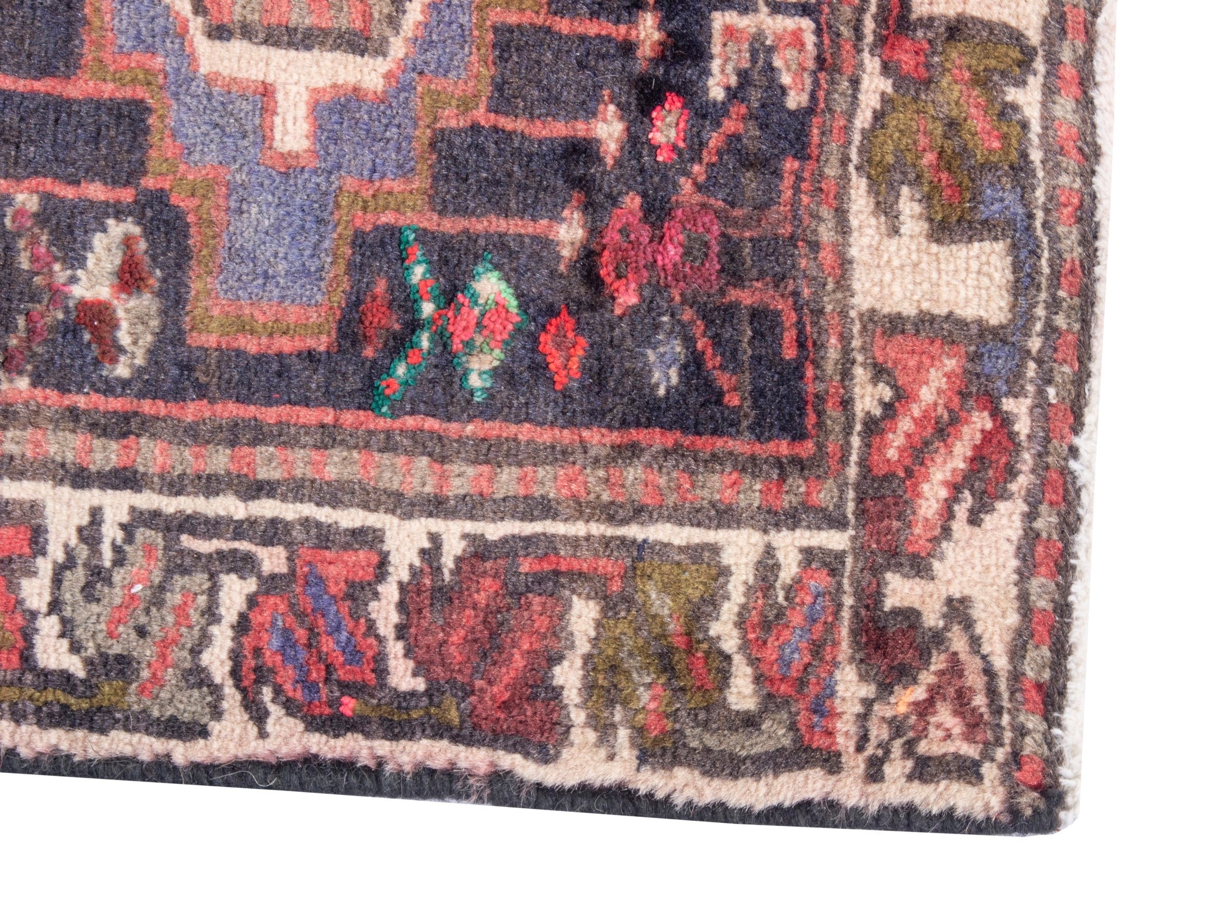Persian Gharajeh accent rug in deep indigo and burgundy, view 4 of 7
