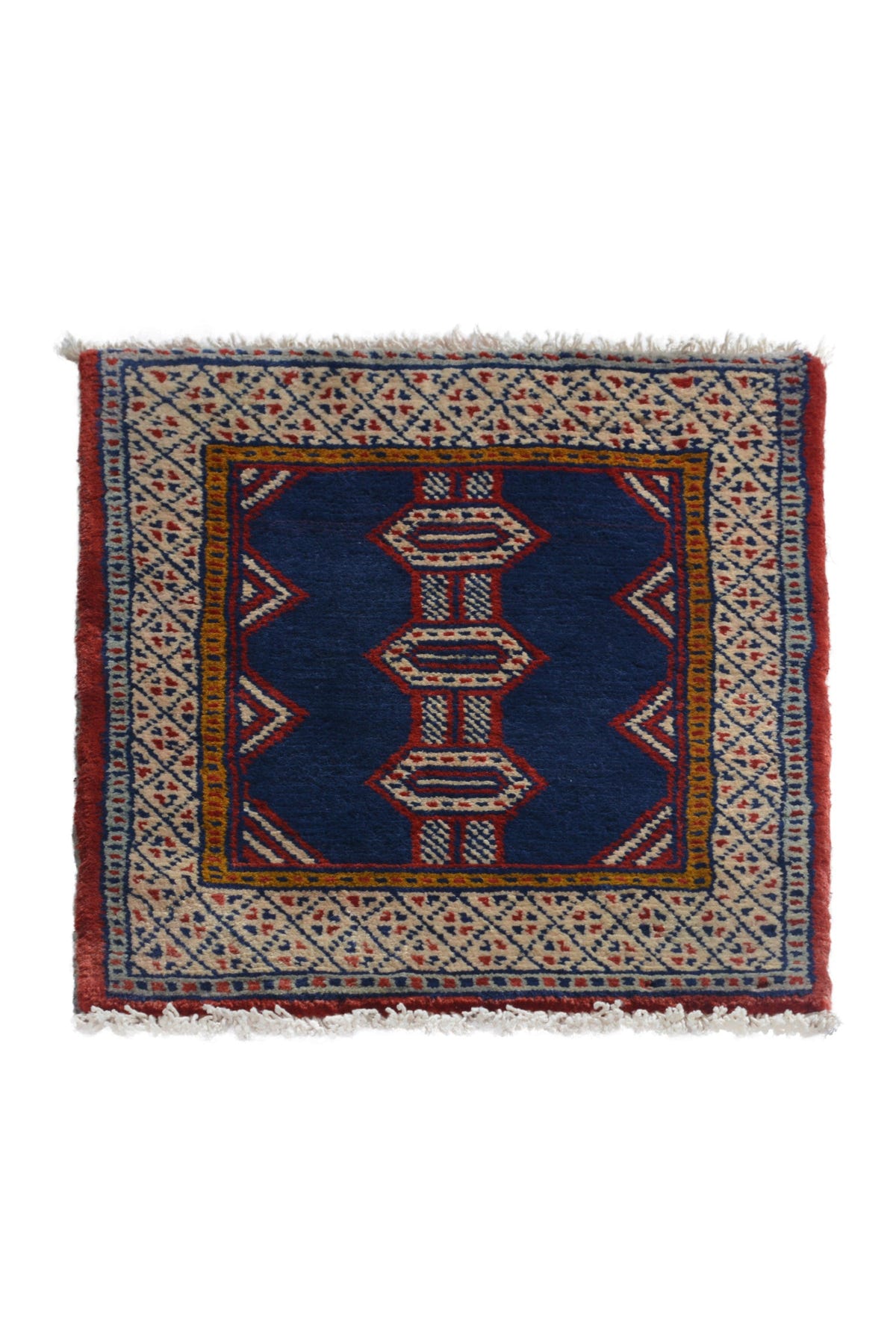Persian Torkaman accent rug in navy and cream, view 2 of 10