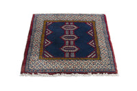 Persian Torkaman accent rug in navy and cream, view 3 of 10