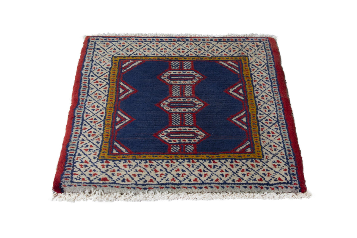Persian Torkaman accent rug in navy and cream, view 4 of 10